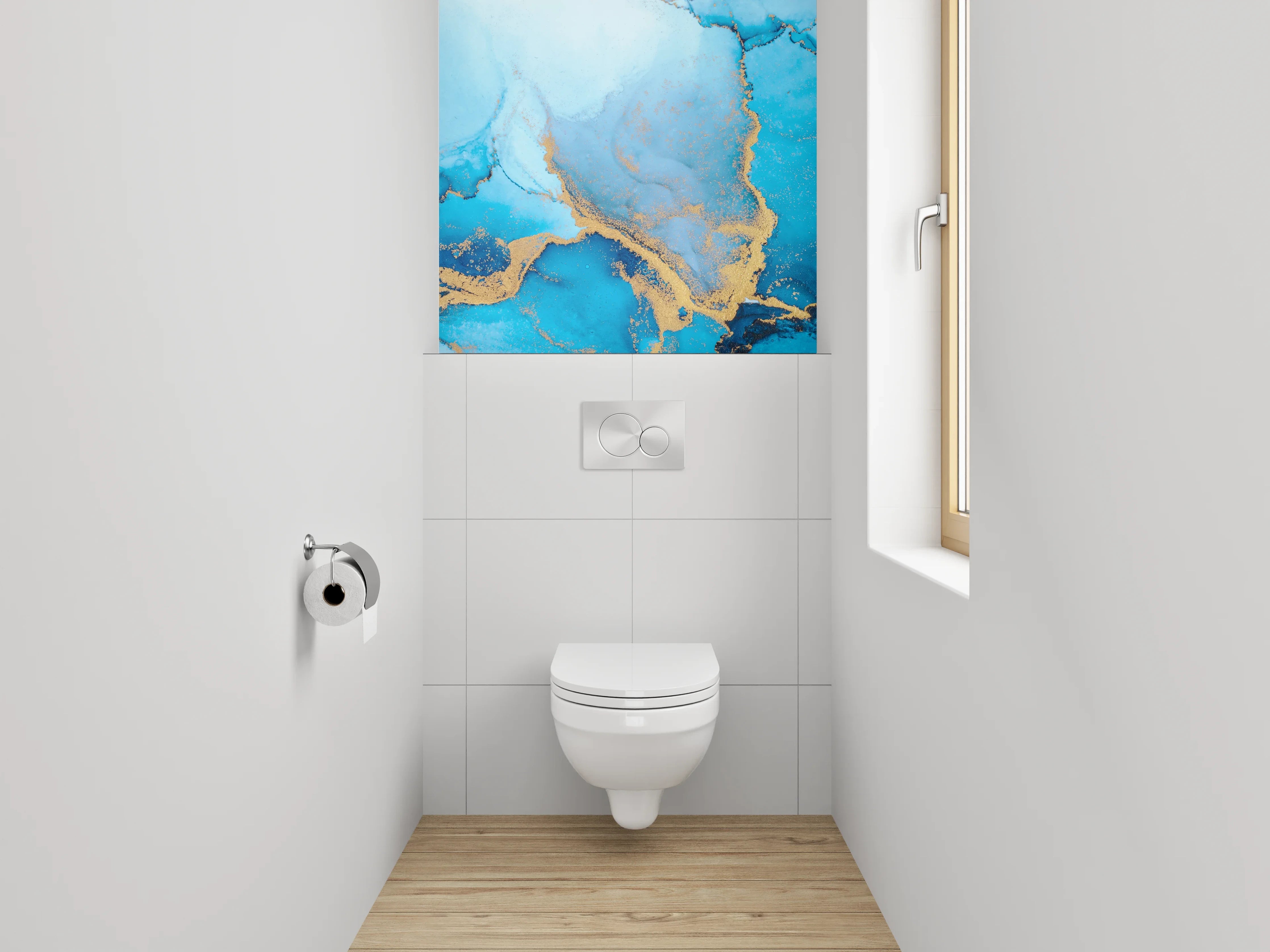 WC-Rückwand - Blau Gold Abstrakt Marmoroptik