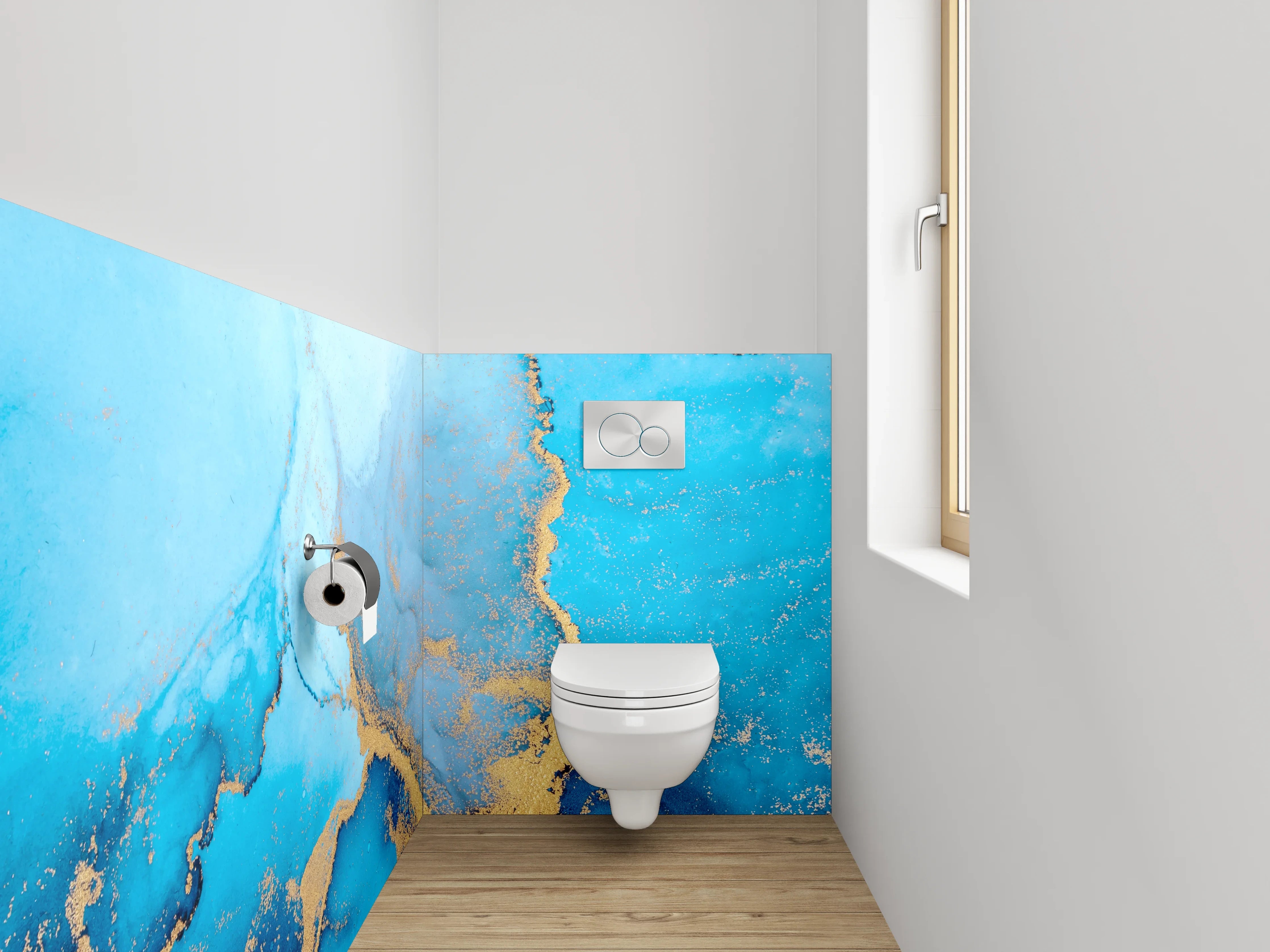 WC-Rückwand - Blau Gold Abstrakt Marmoroptik