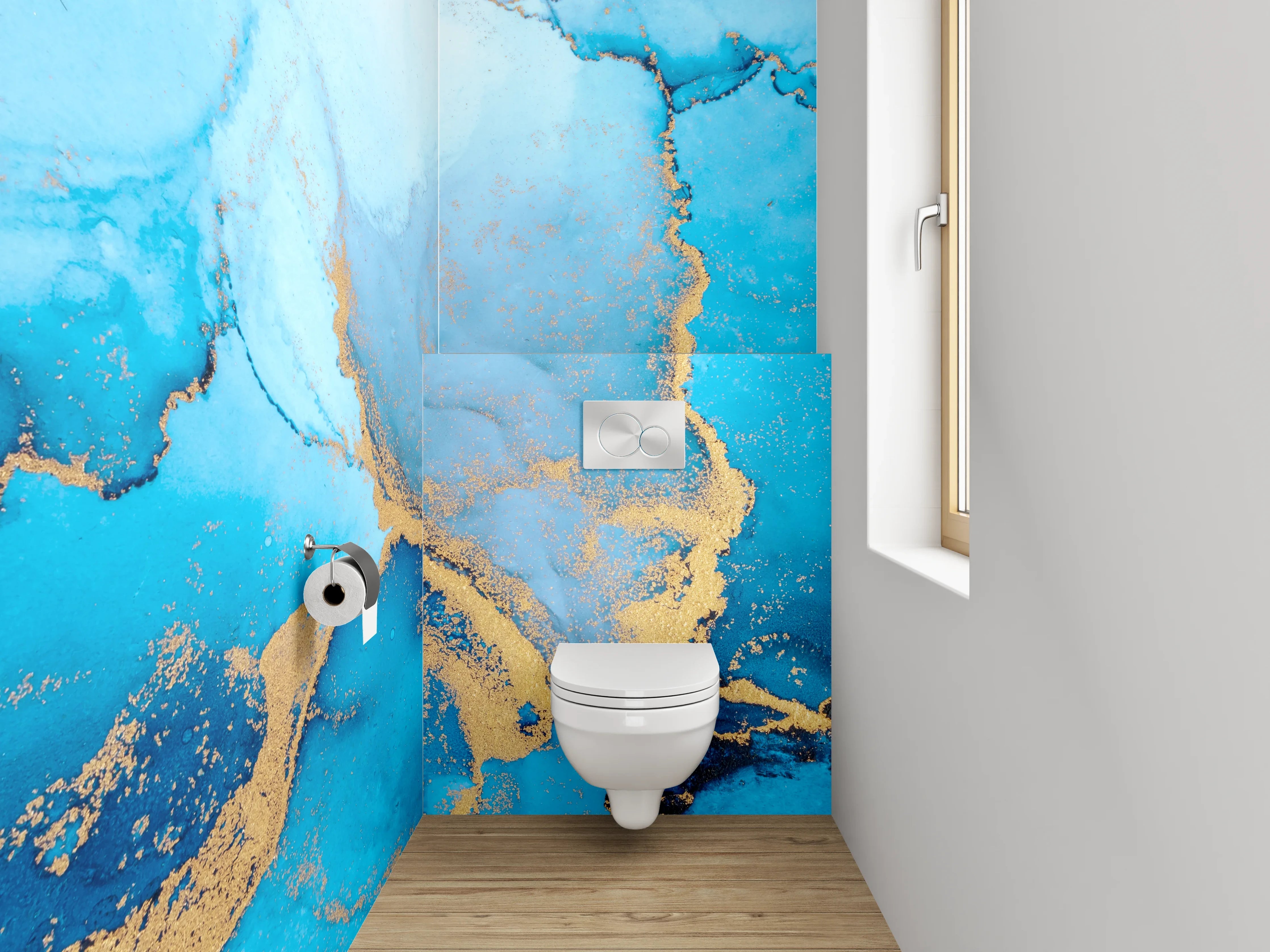 WC-Rückwand - Blau Gold Abstrakt Marmoroptik
