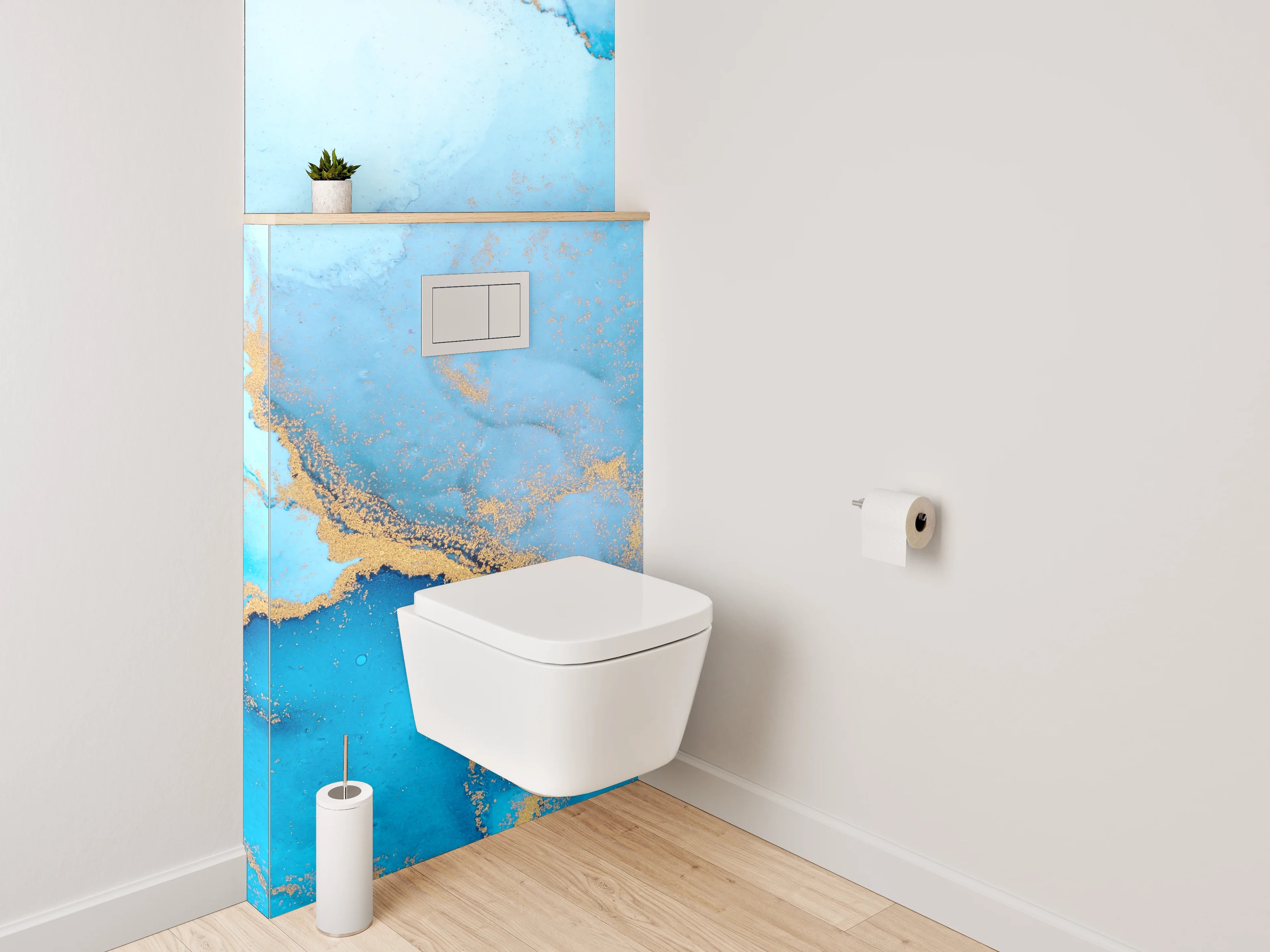 WC-Rückwand - Blau Gold Abstrakt Marmoroptik