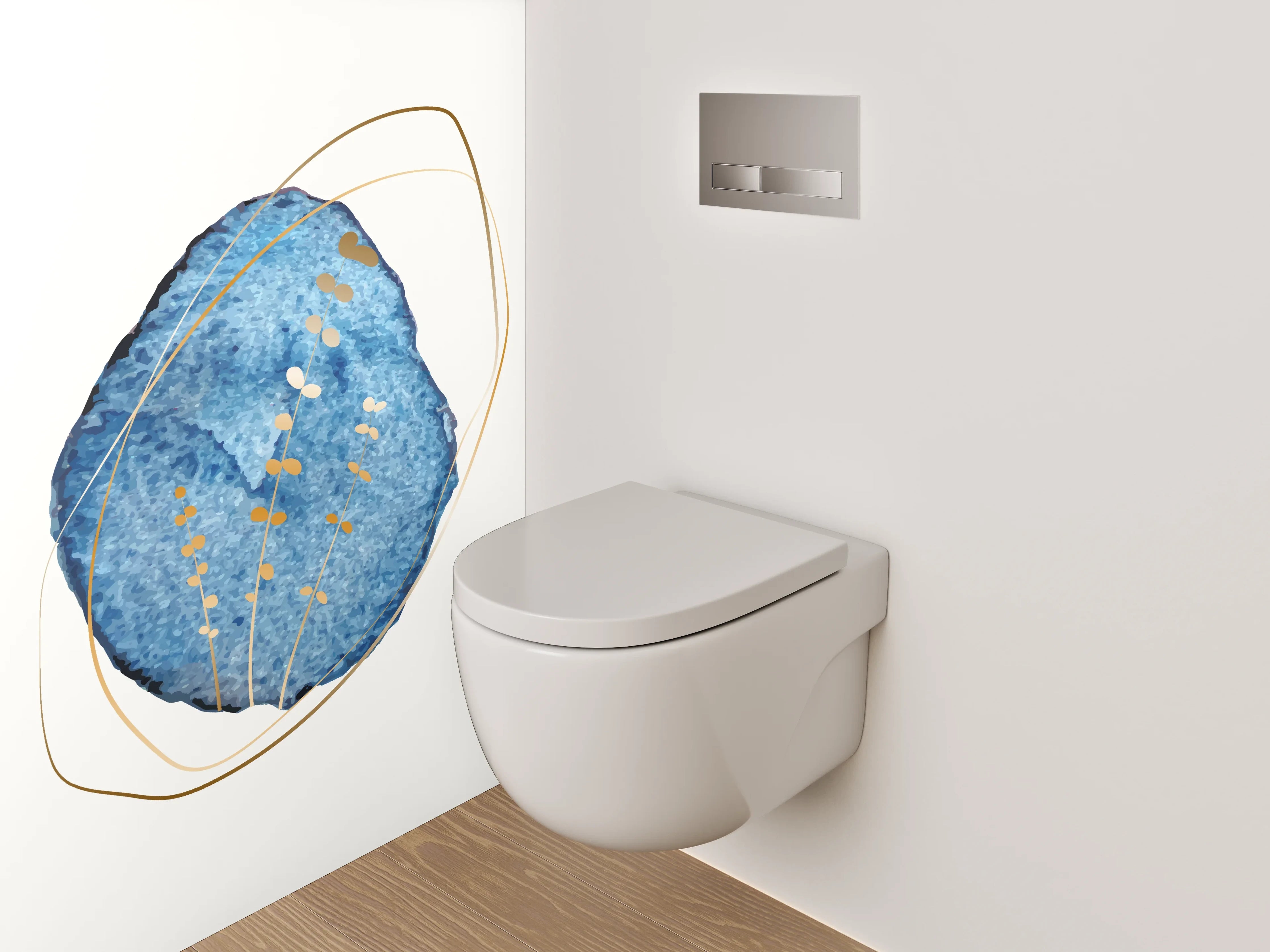 WC-Rückwand - Blau-Goldene Aquarell-Blätter Abstract