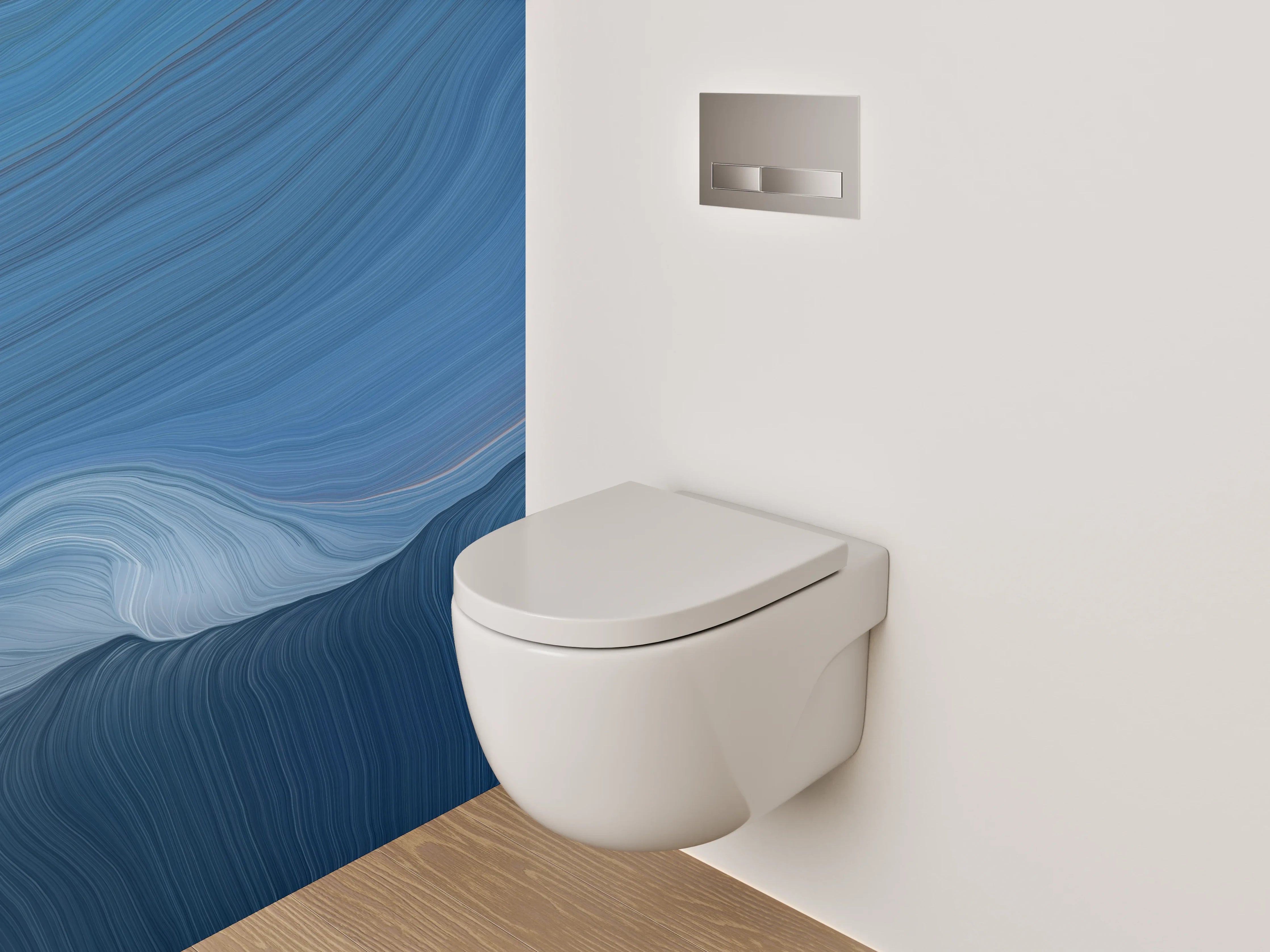 WC-Rückwand - Blau-Graue Marmorschleier auf Weiß