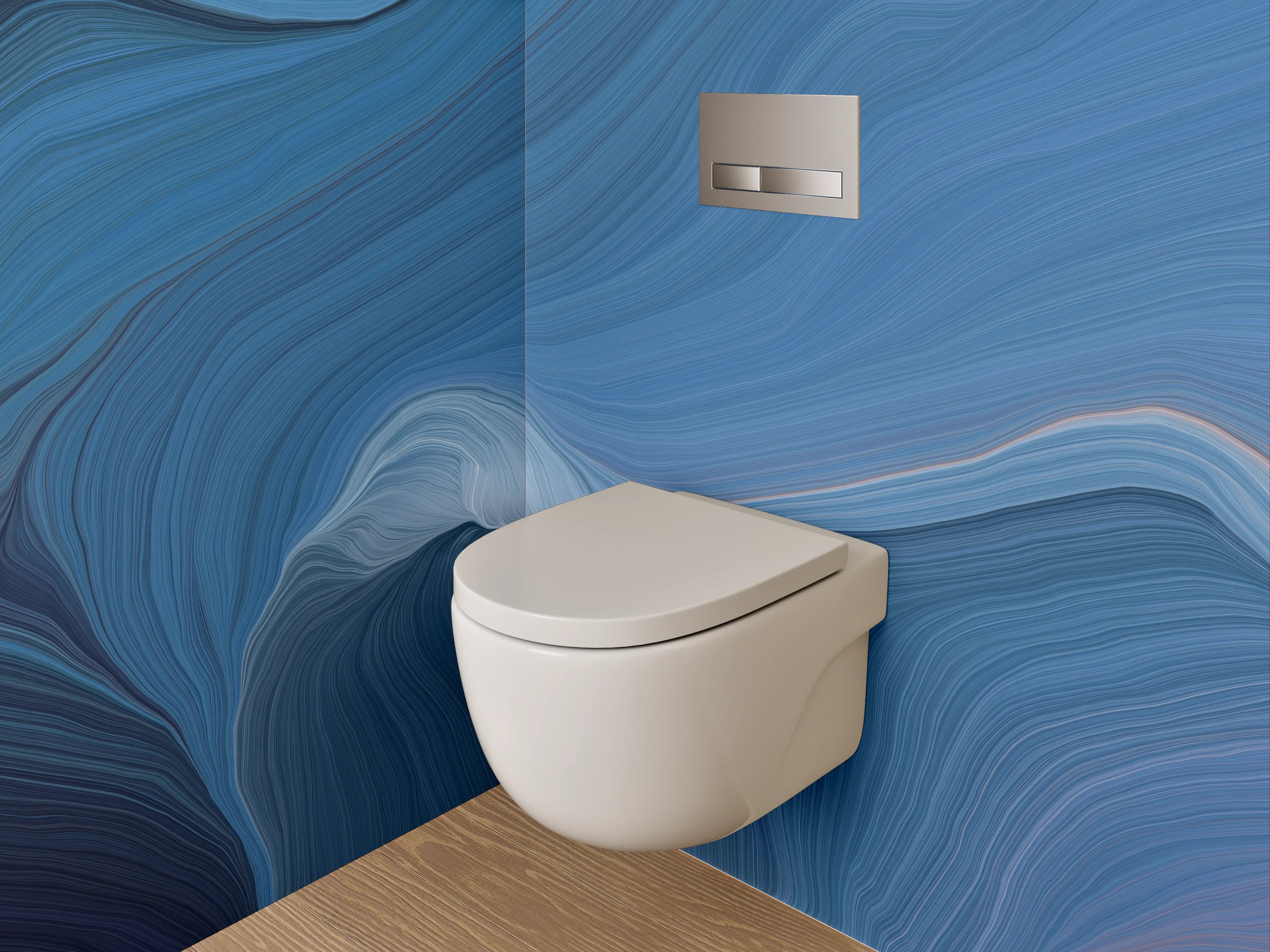 WC-Rückwand - Blau-Graue Marmorschleier auf Weiß
