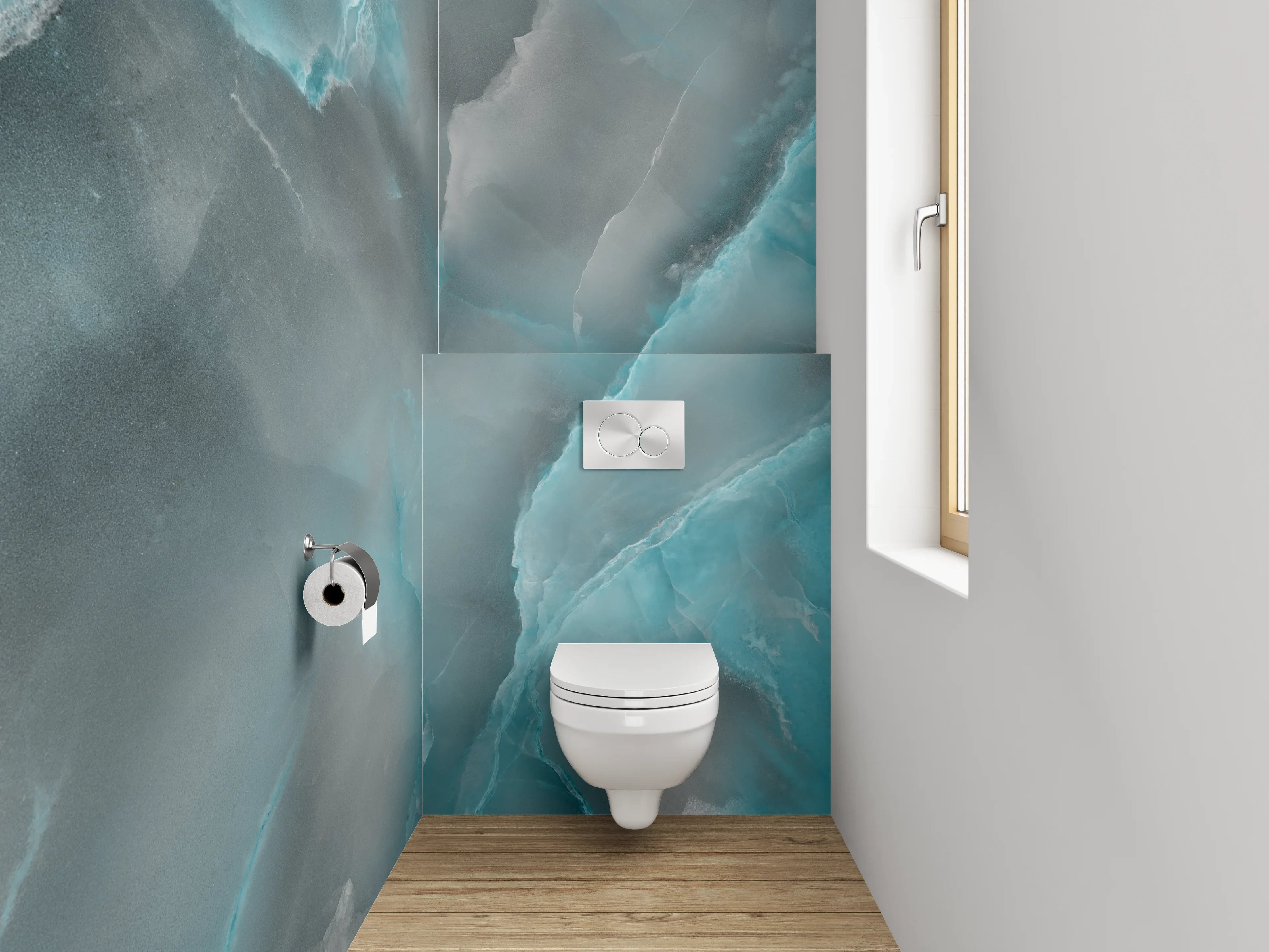 WC-Rückwand - Blau-Grauer Marmor-Style