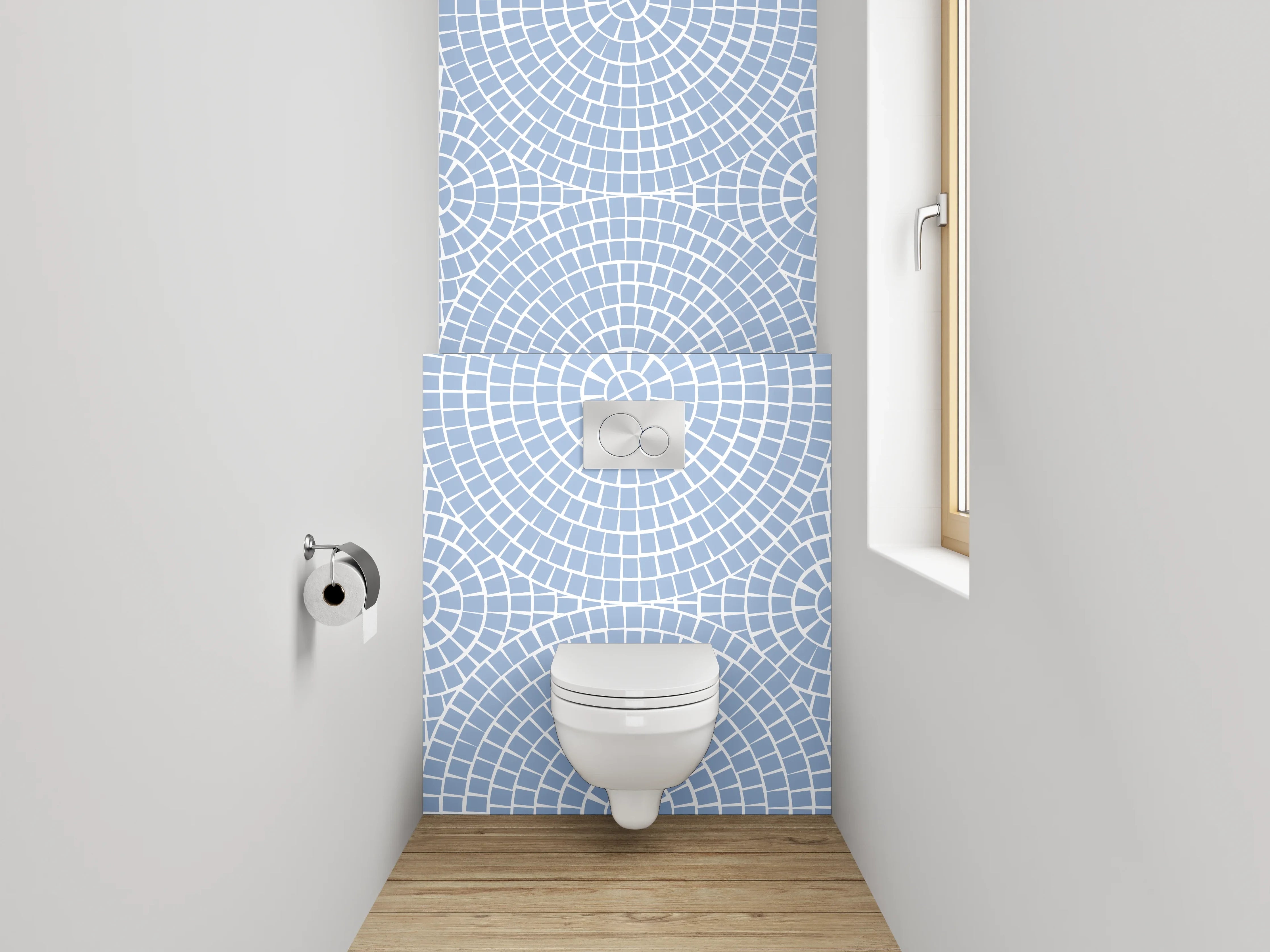WC-Rückwand - Blau-Graues Kreisornament mit Weiß