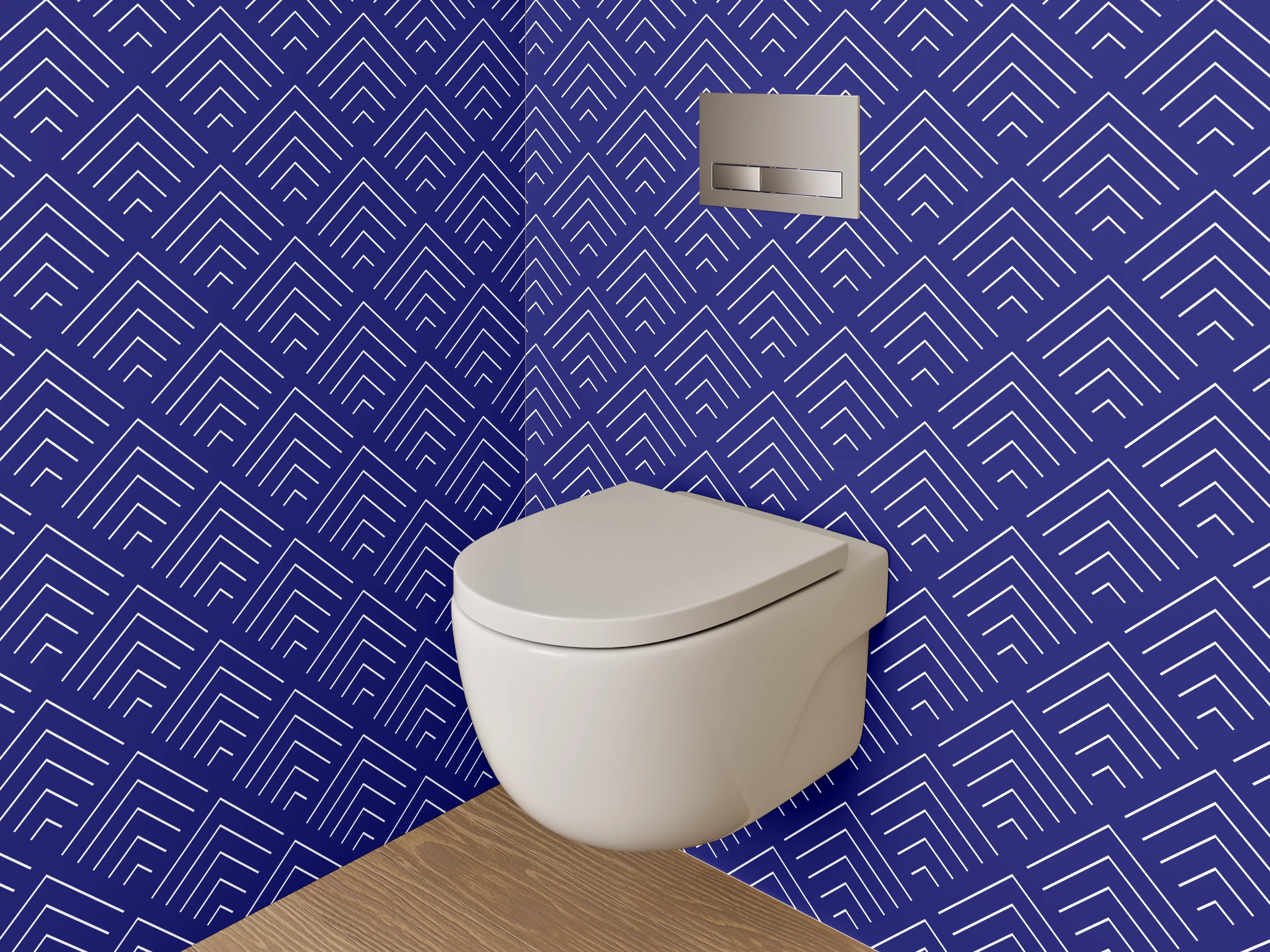 WC-Rückwand - Blau-Graues Linienmosaik auf Weiß