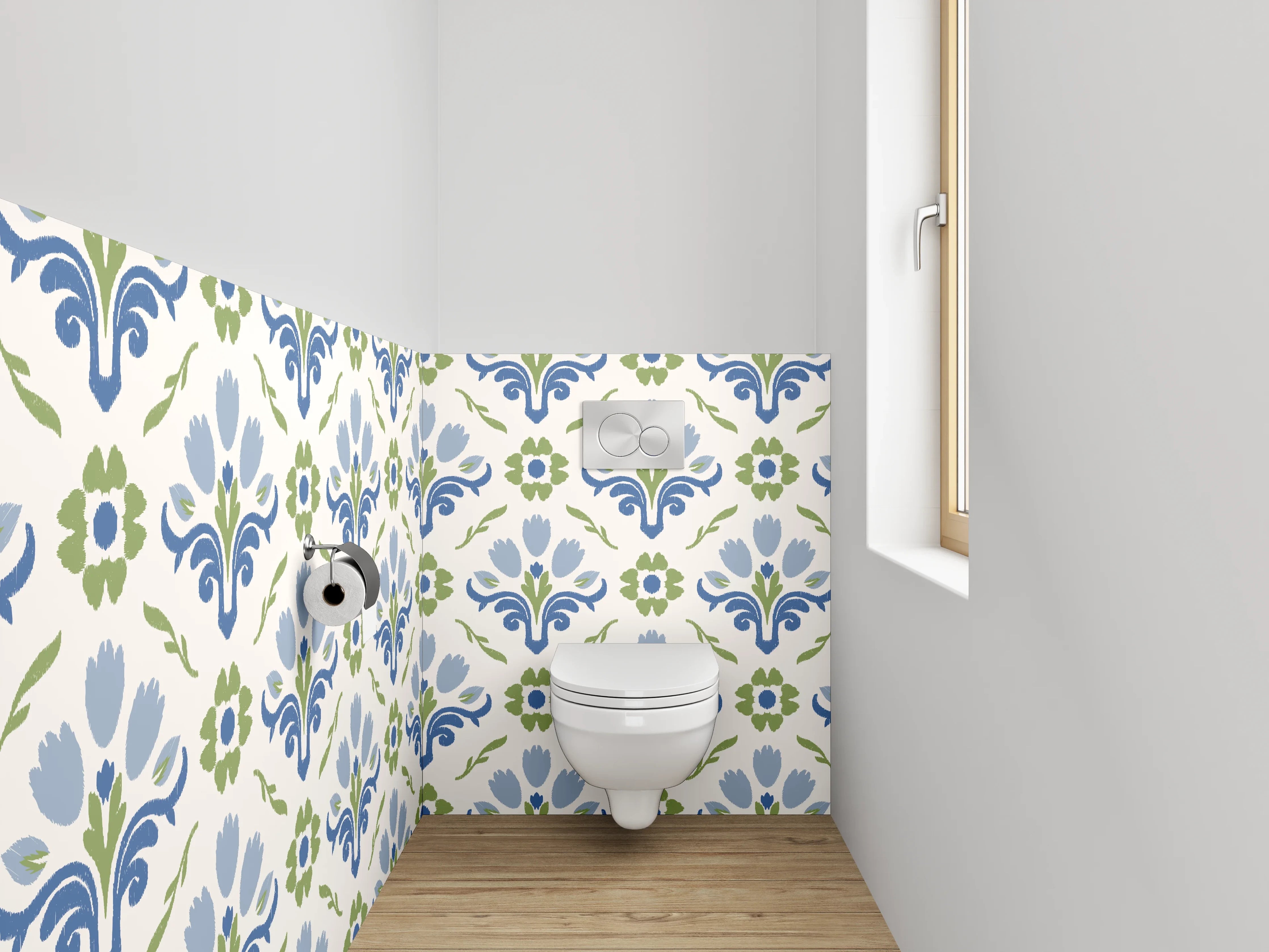 WC-Rückwand - Blau-Grün Ornament Muster Tapete