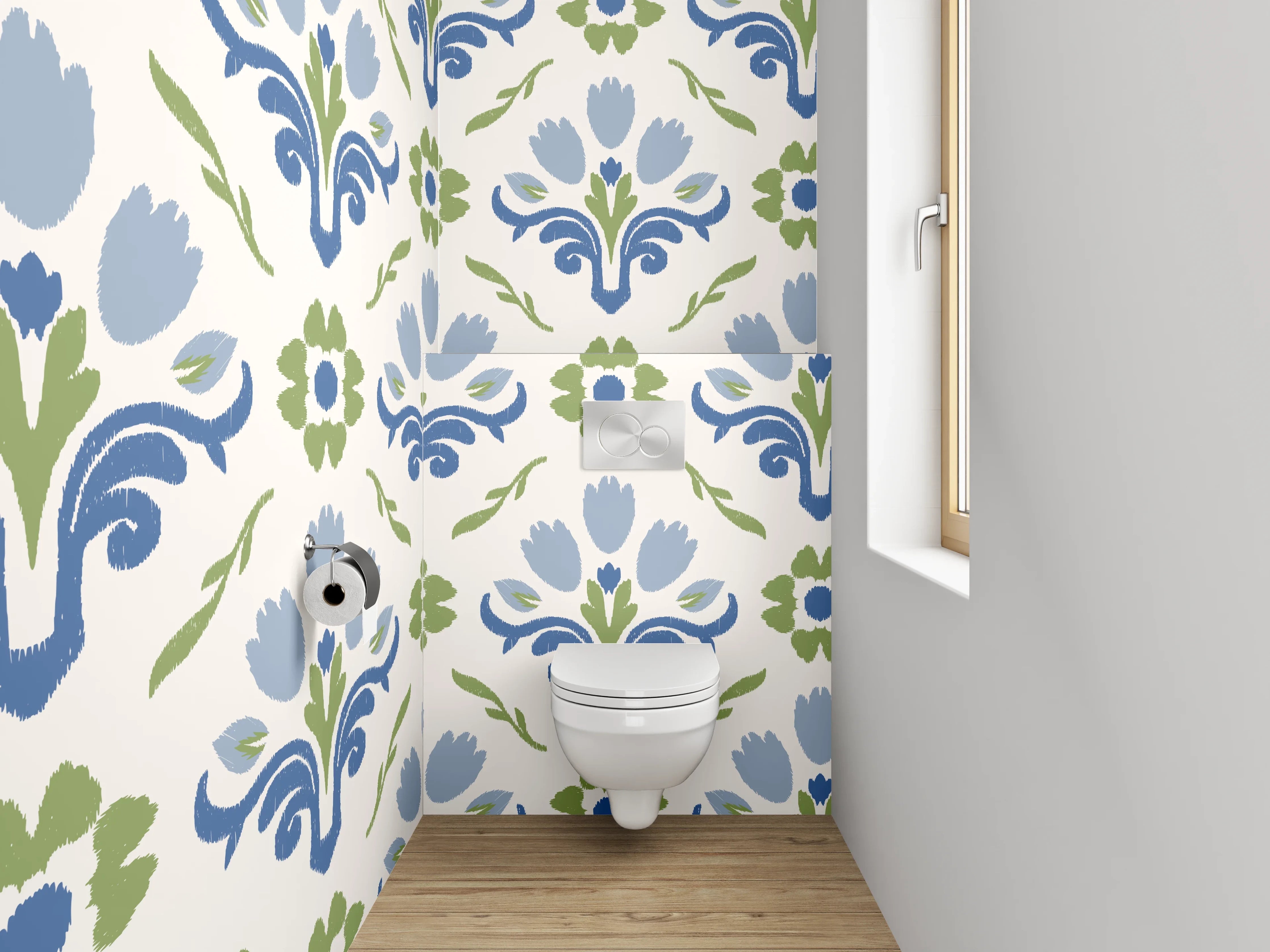 WC-Rückwand - Blau-Grün Ornament Muster Tapete