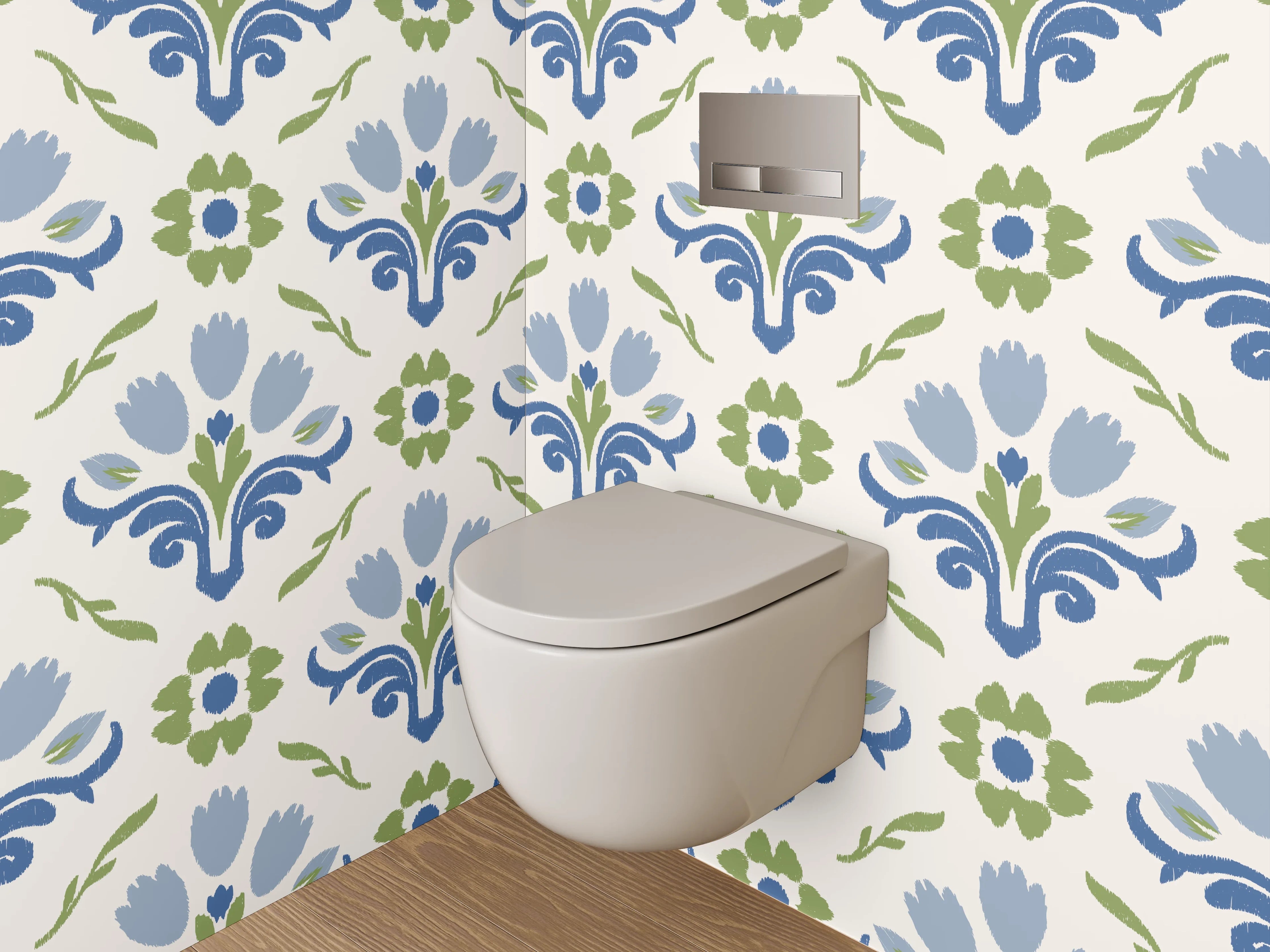 WC-Rückwand - Blau-Grün Ornament Muster Tapete