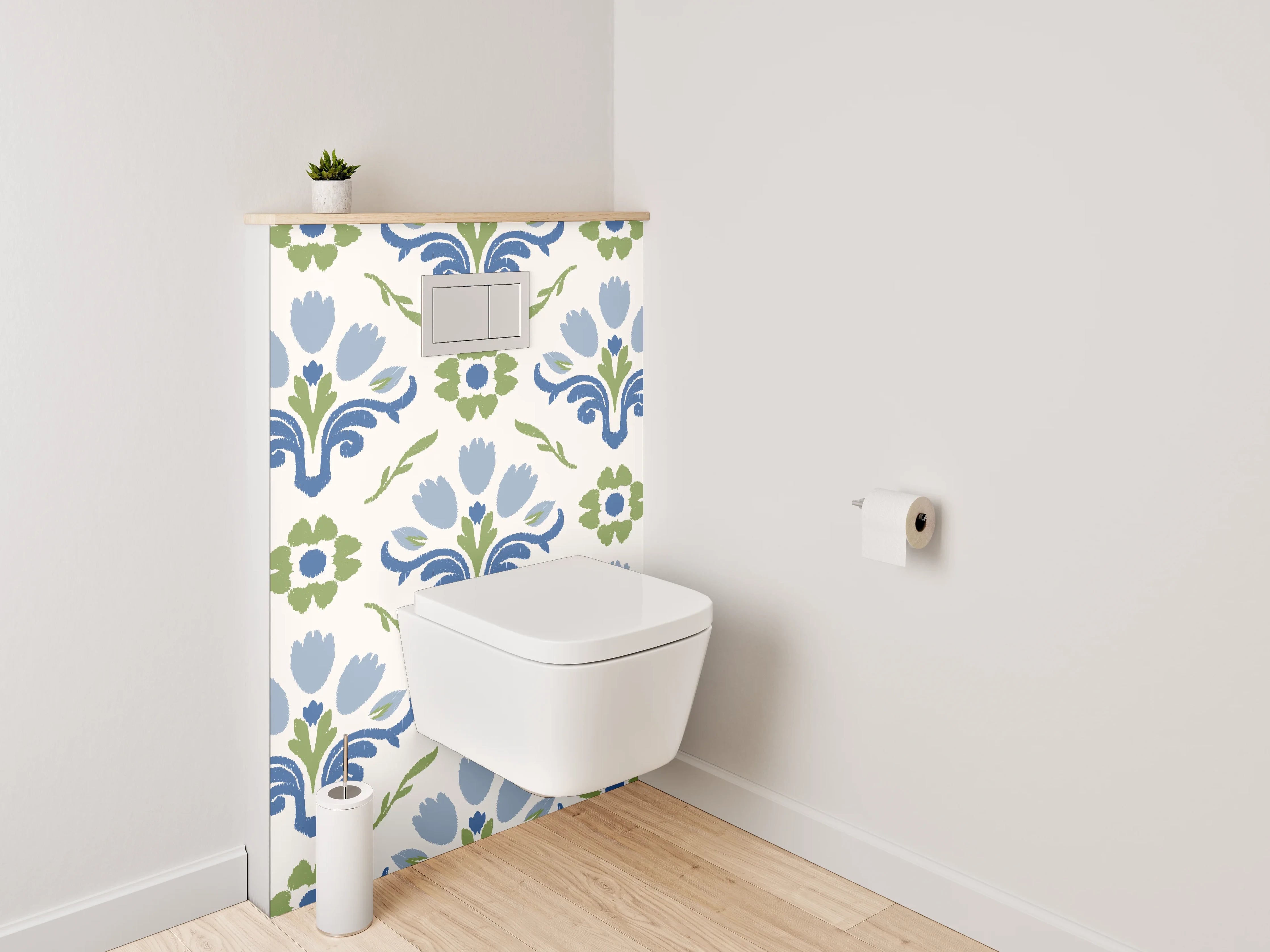 WC-Rückwand - Blau-Grün Ornament Muster Tapete