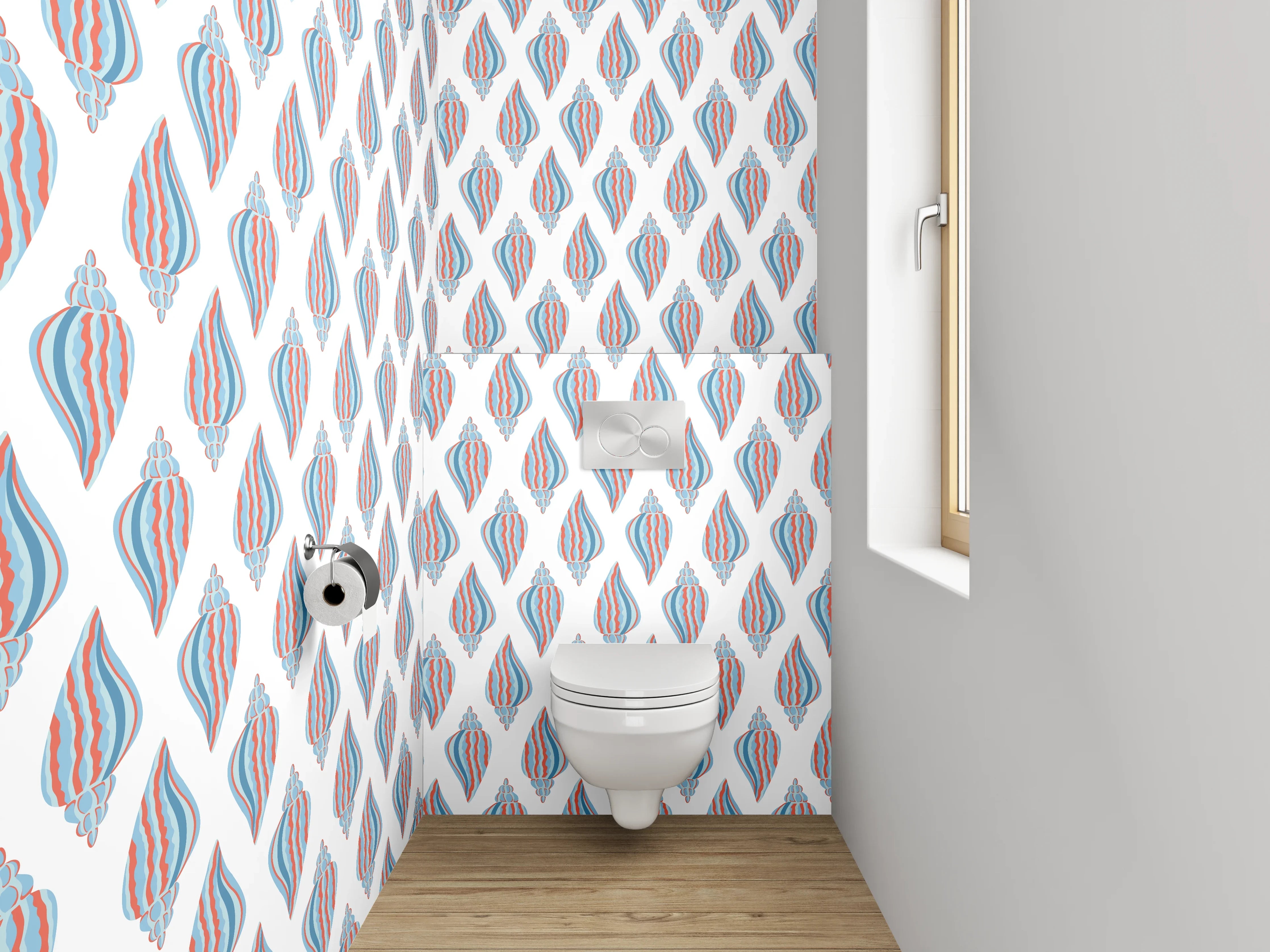 WC-Rückwand - Blau-Rotes Muschel Muster Tapete