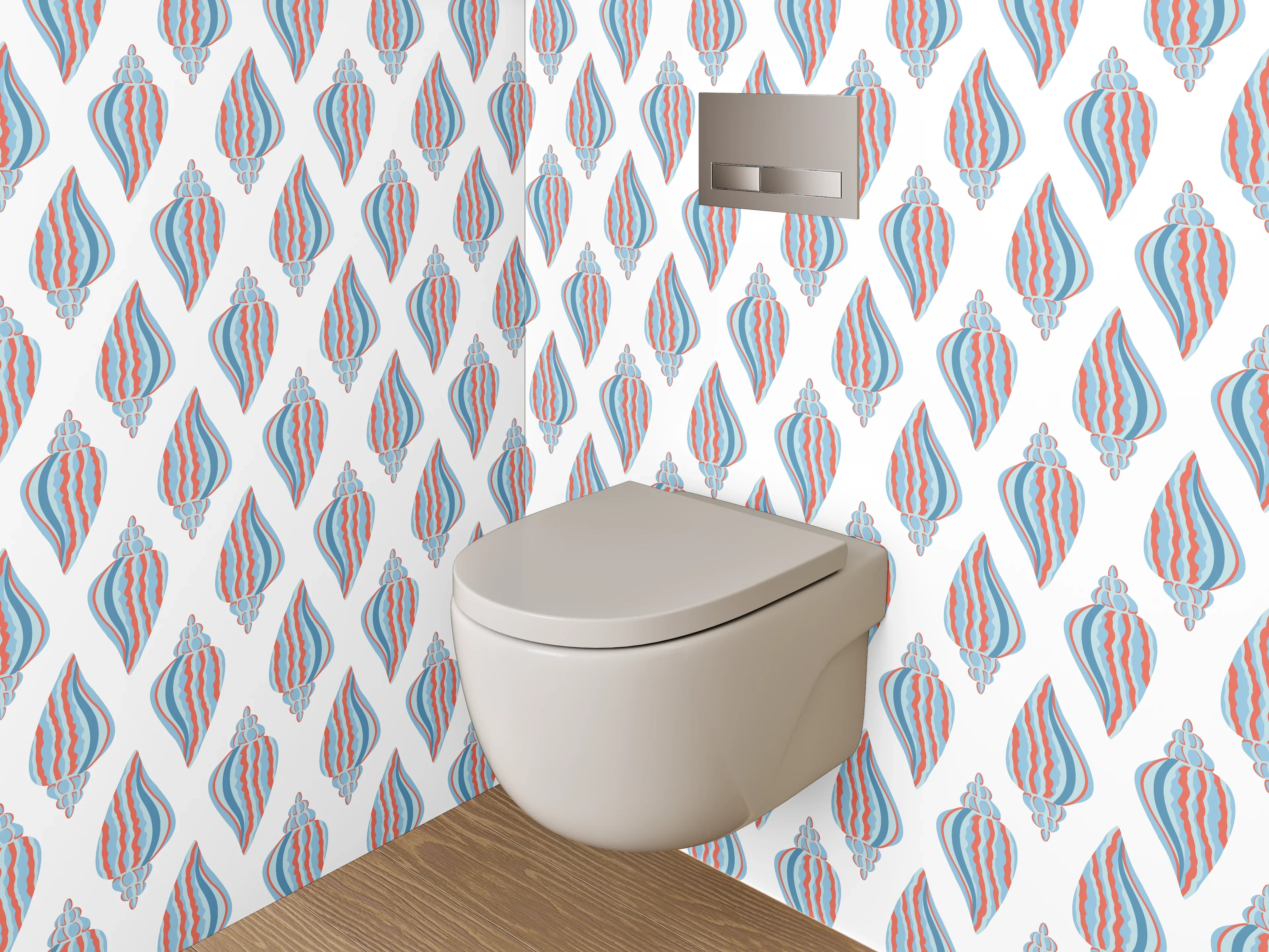WC-Rückwand - Blau-Rotes Muschel Muster Tapete