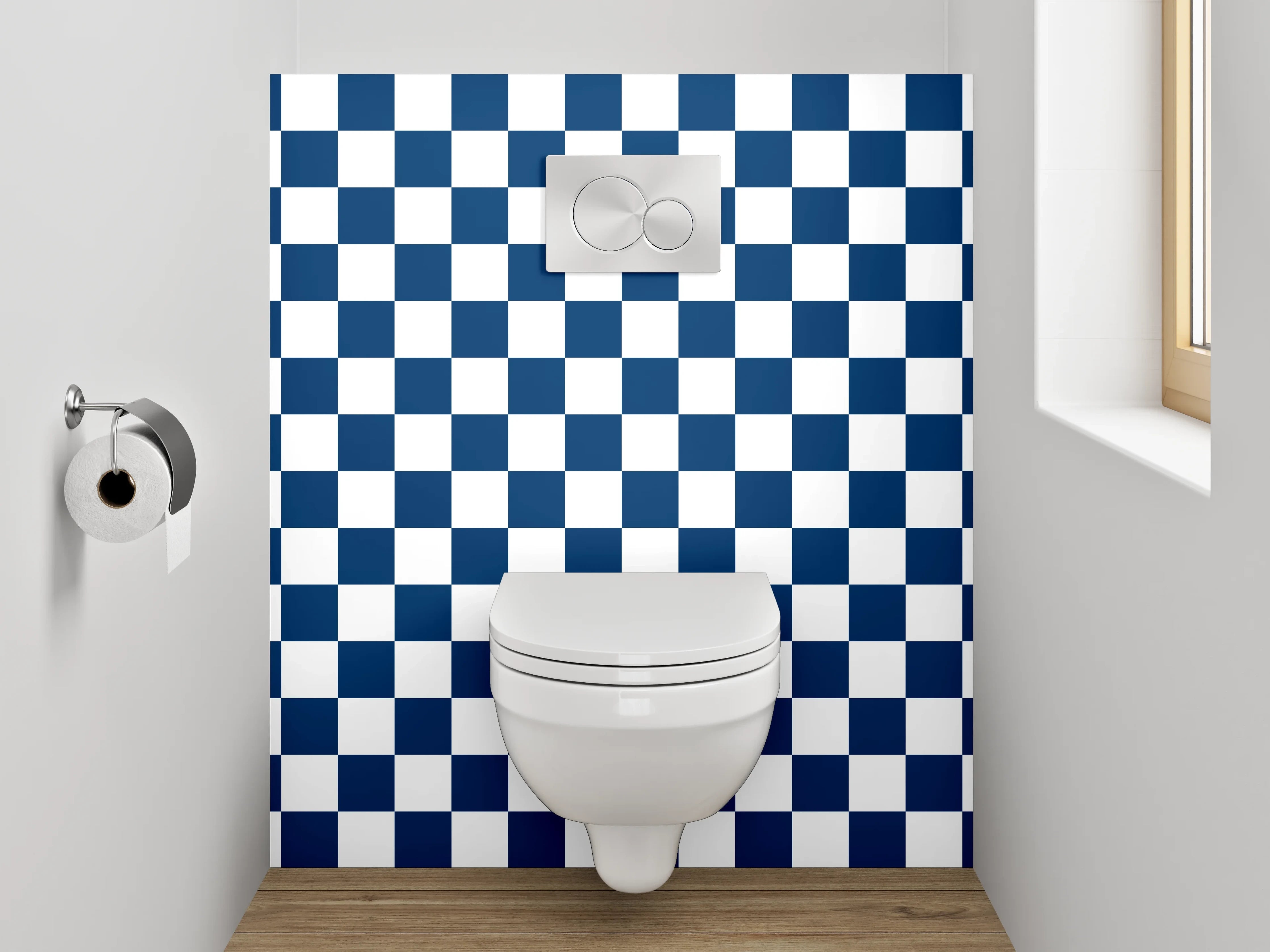 WC-Rückwand - Blau-Weißes Schachbrettmuster Modern