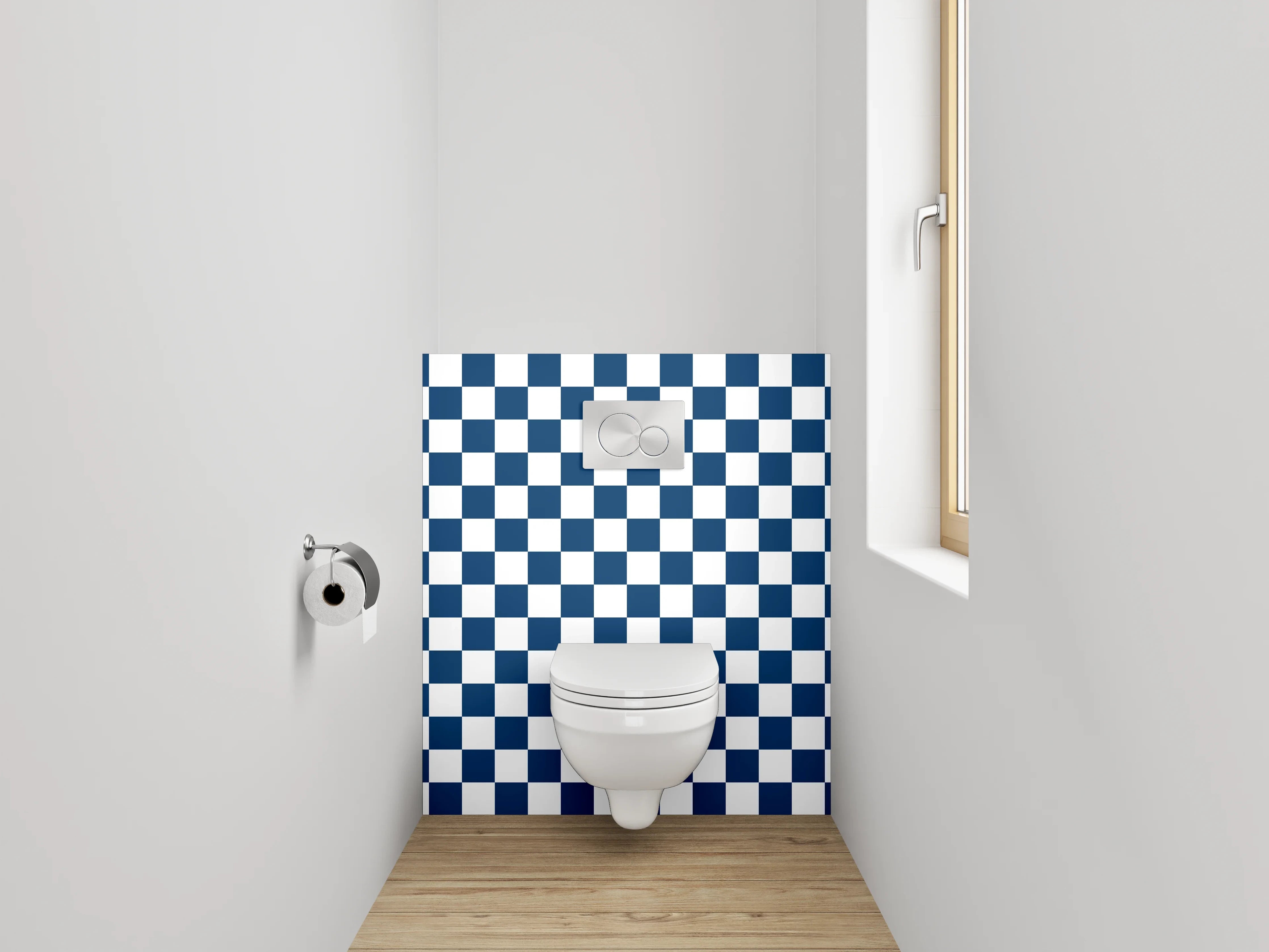 WC-Rückwand - Blau-Weißes Schachbrettmuster Modern