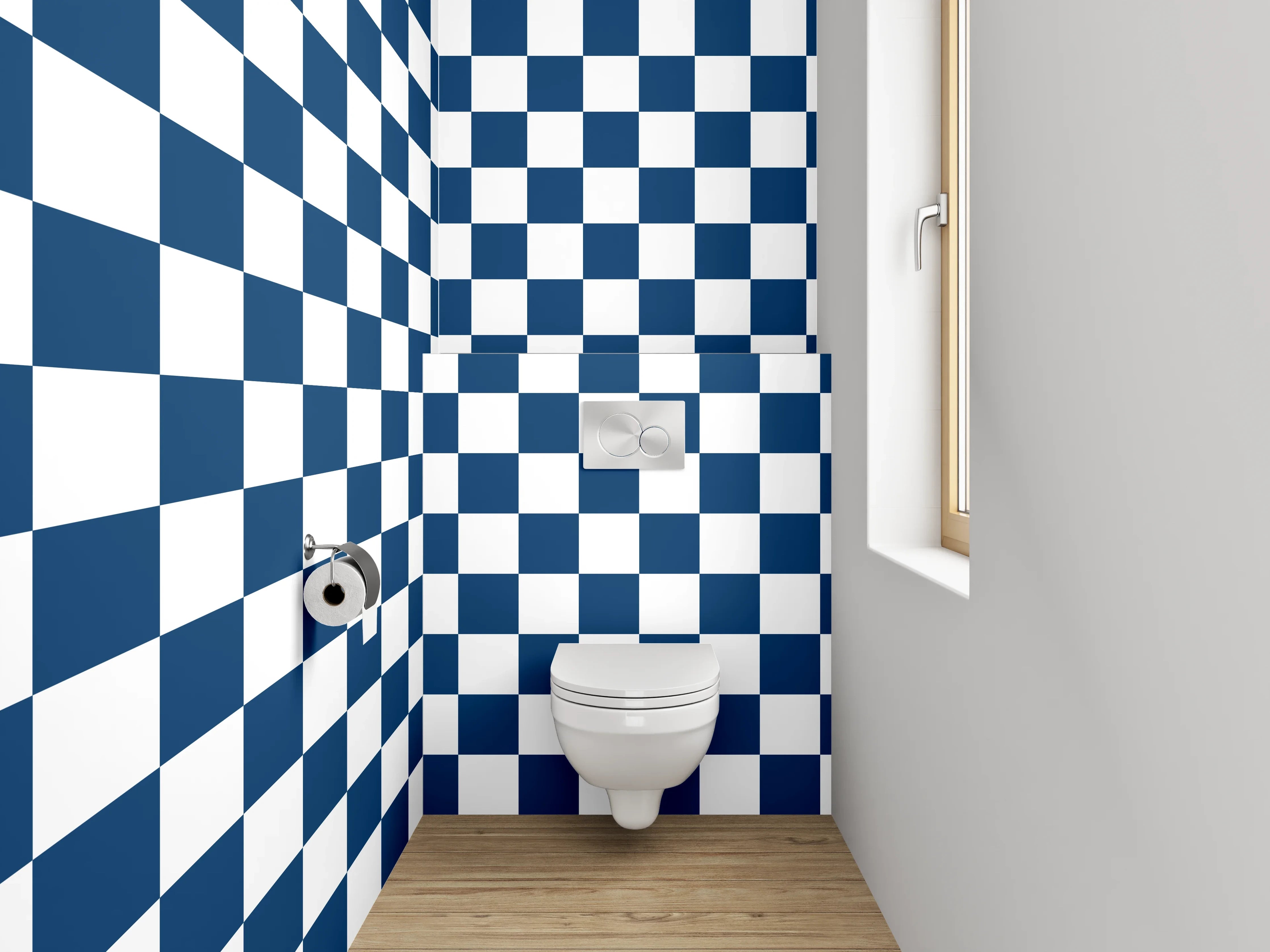 WC-Rückwand - Blau-Weißes Schachbrettmuster Modern