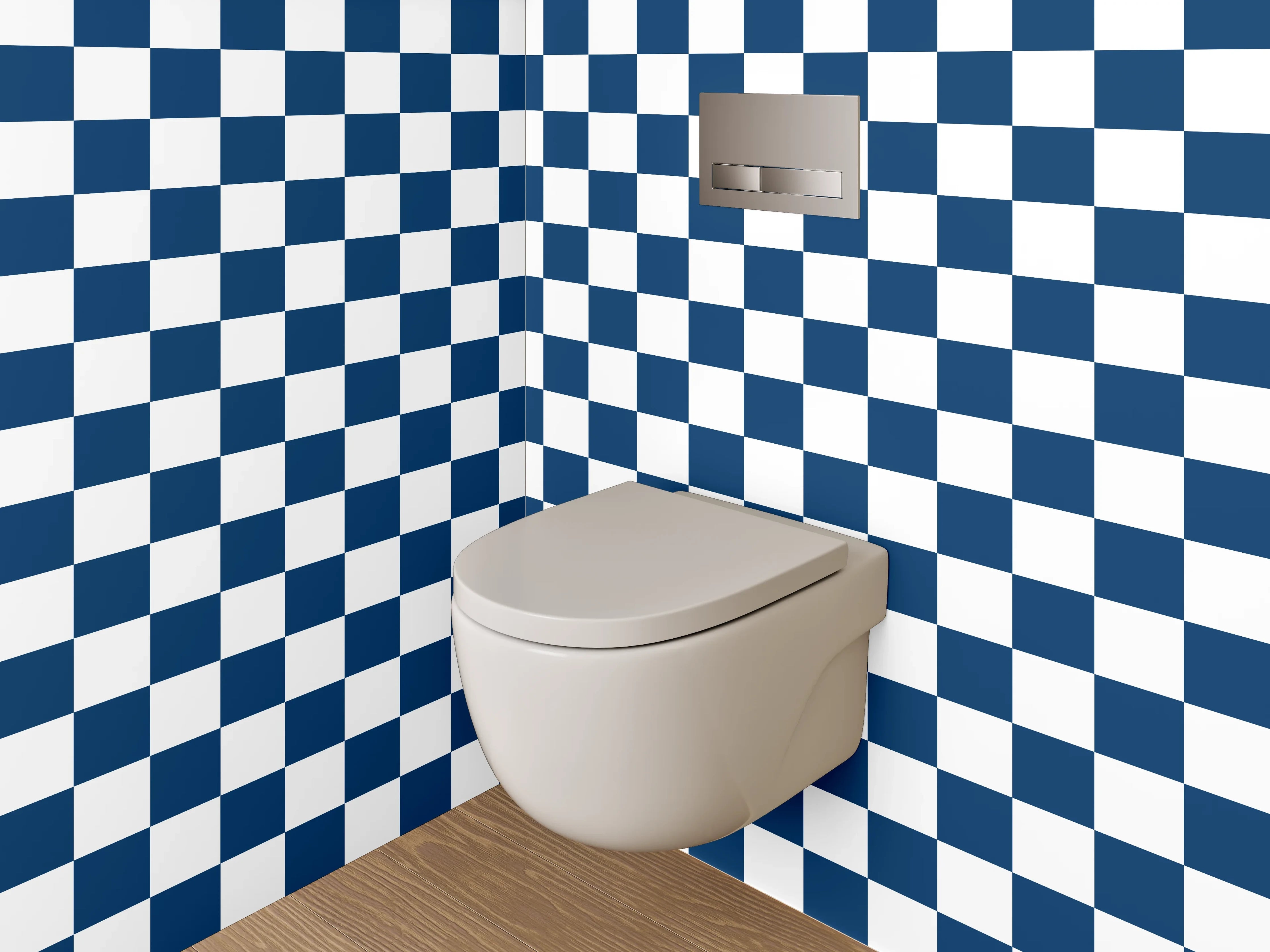 WC-Rückwand - Blau-Weißes Schachbrettmuster Modern