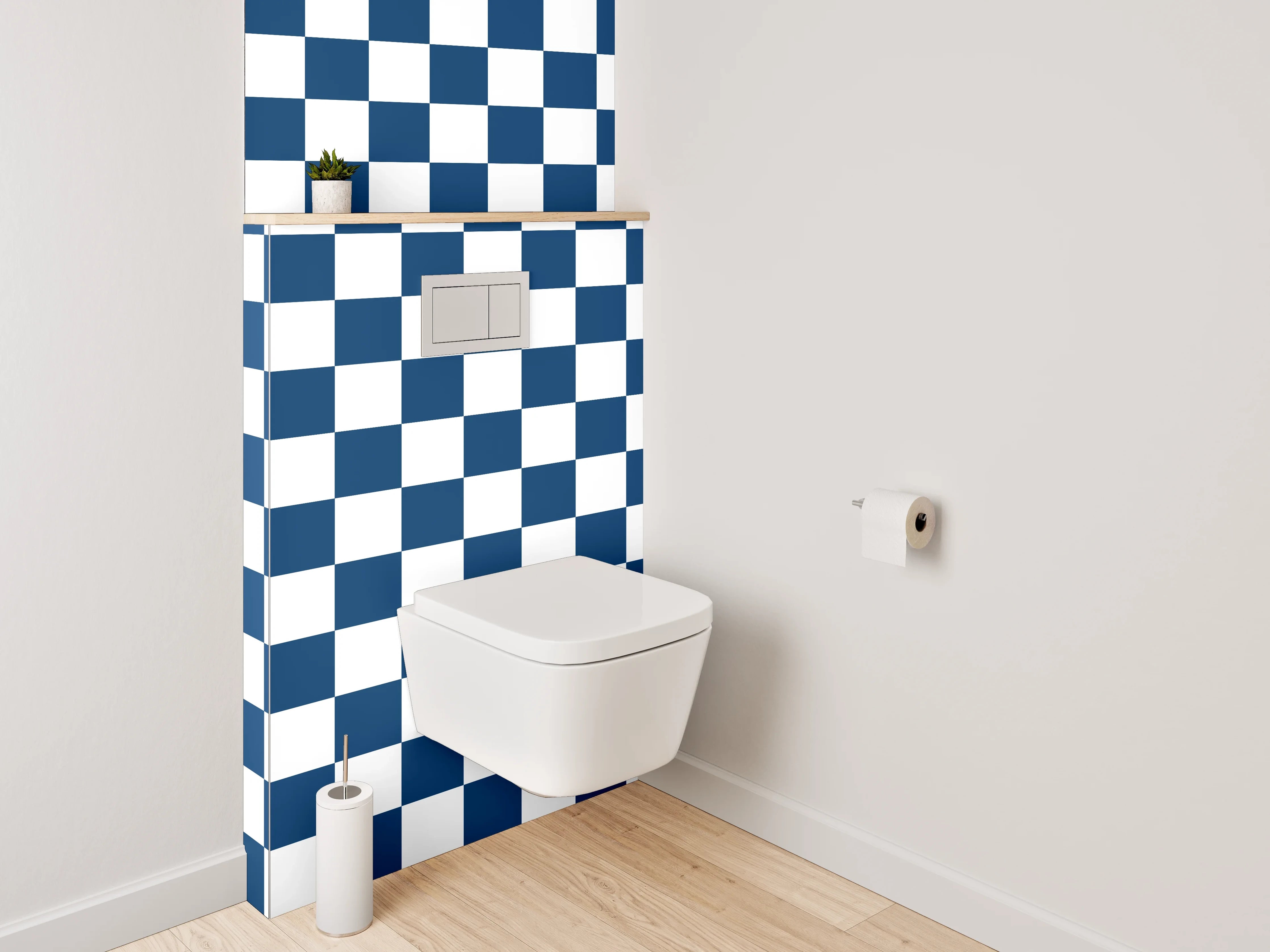WC-Rückwand - Blau-Weißes Schachbrettmuster Modern