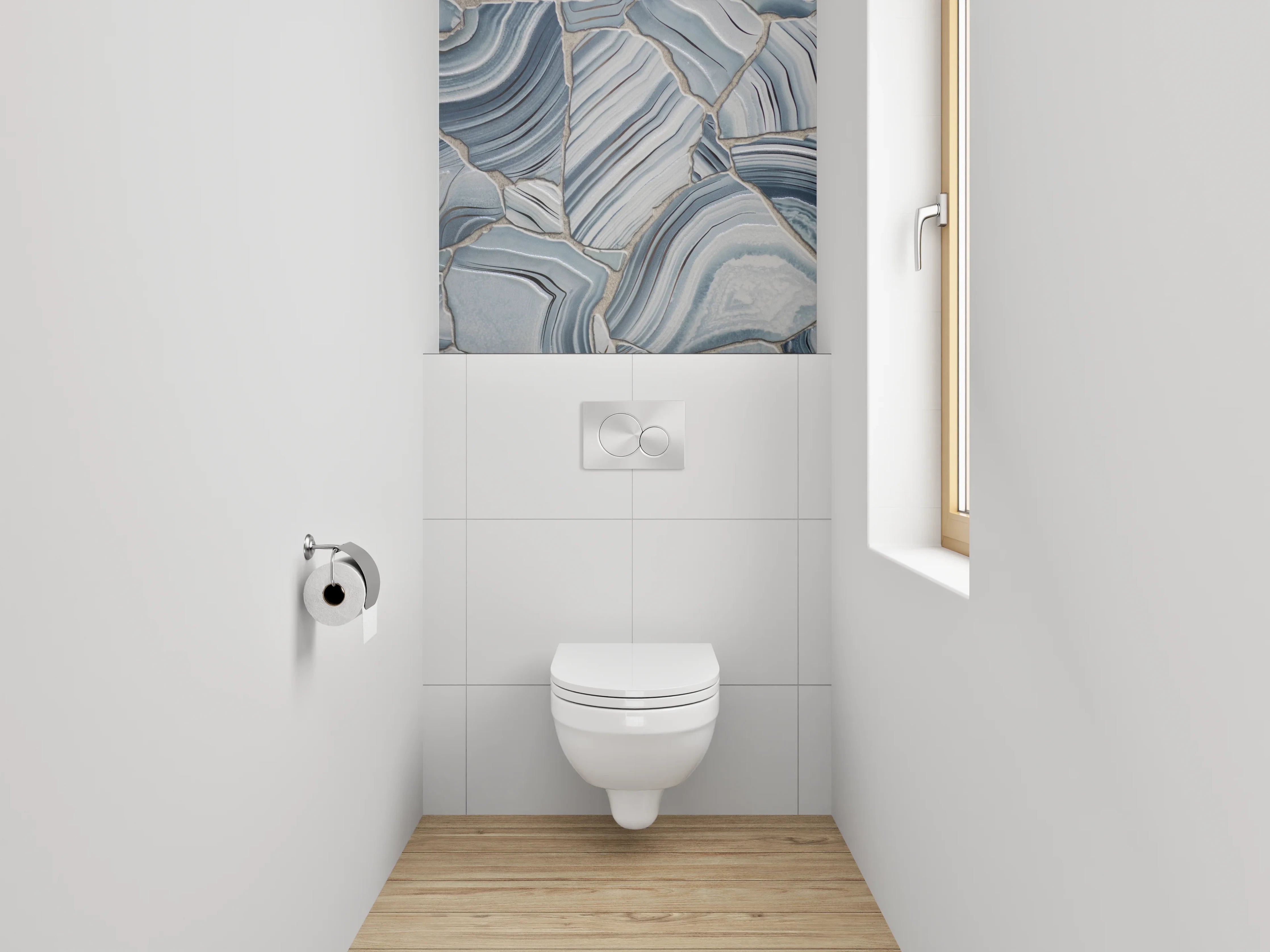WC-Rückwand - Blau-graue Marmor-Optik Fliesenmuster