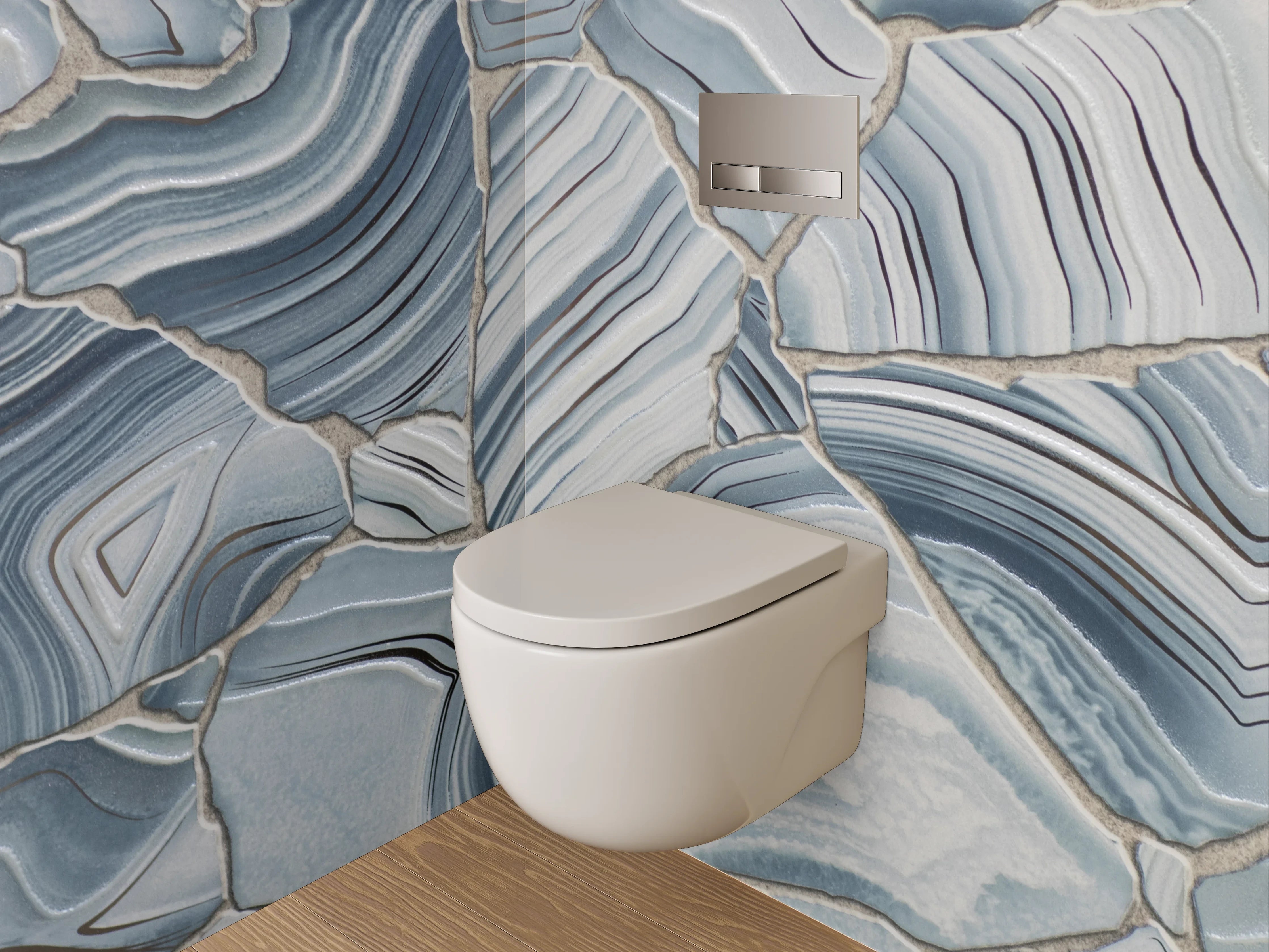 WC-Rückwand - Blau-graue Marmor-Optik Fliesenmuster