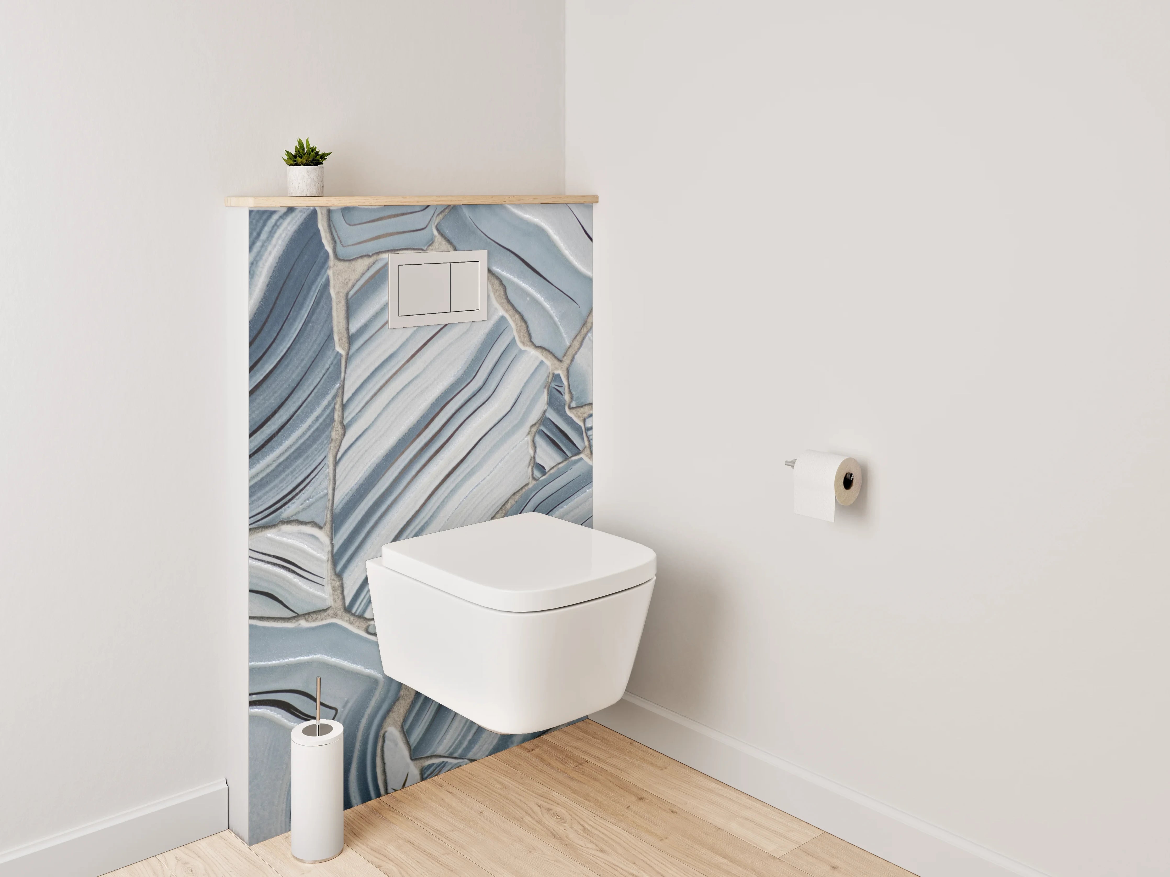 WC-Rückwand - Blau-graue Marmor-Optik Fliesenmuster