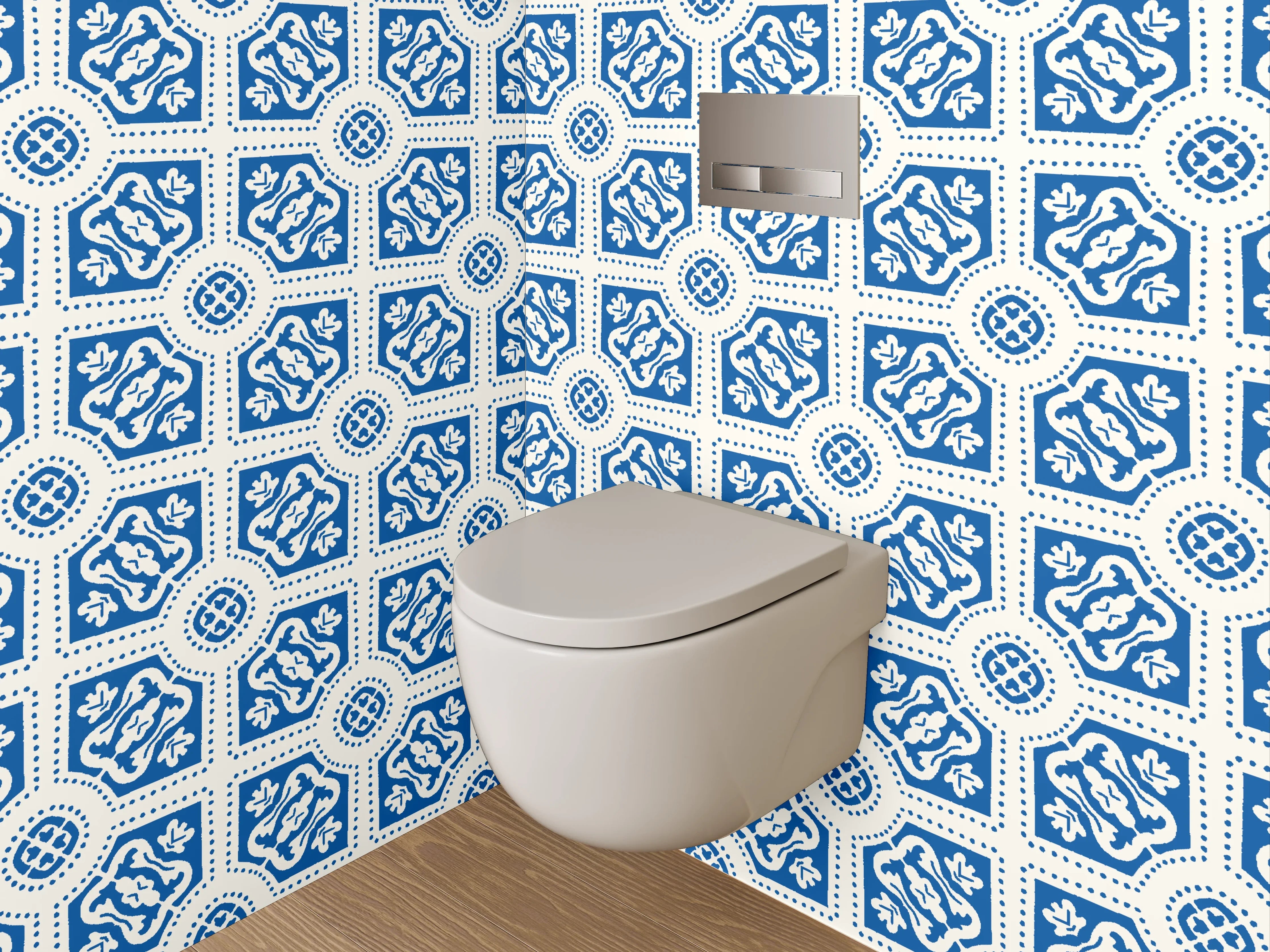 WC-Rückwand - Blau-graues Mosaik mit weißen Akzenten
