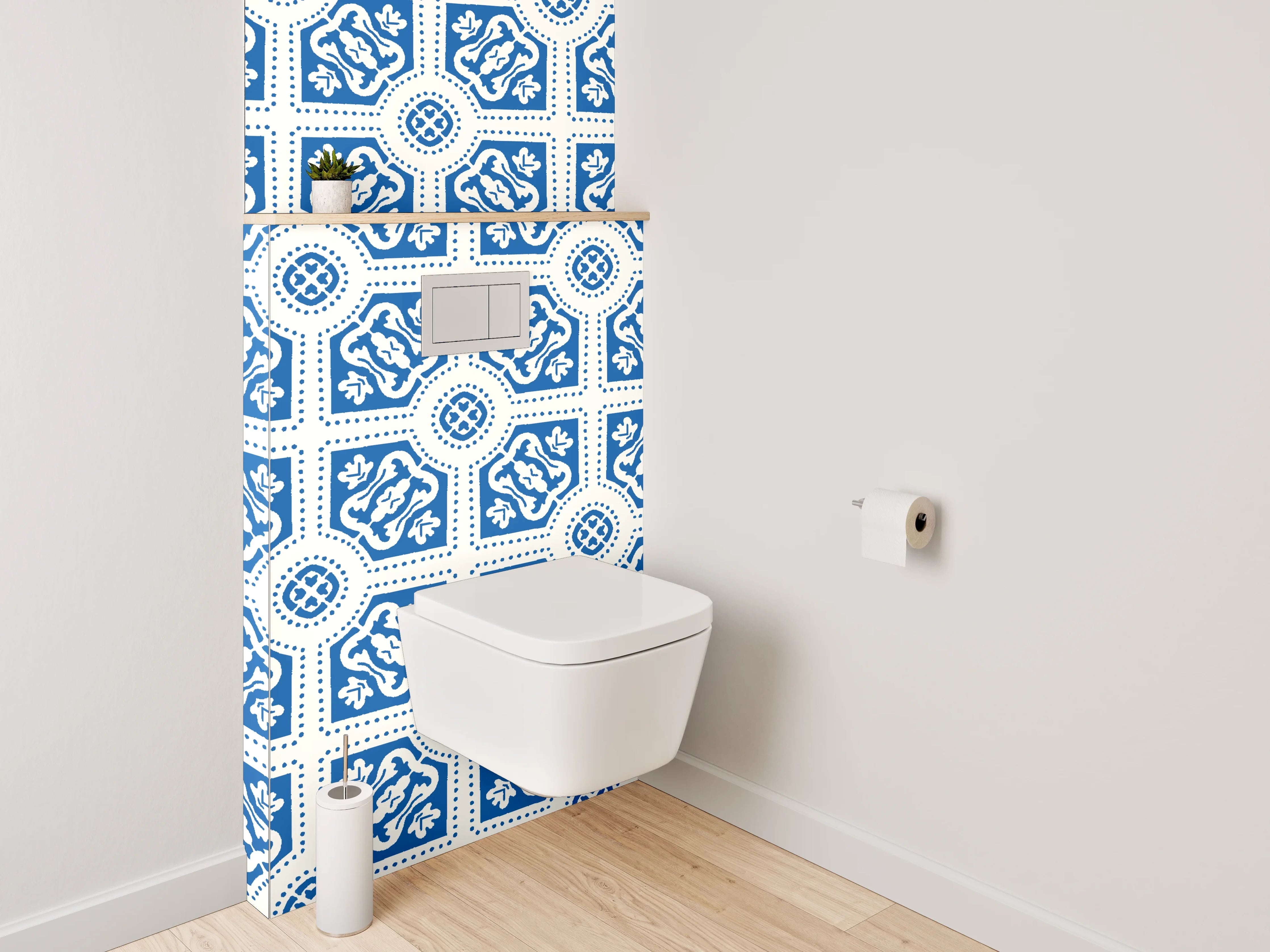 WC-Rückwand - Blau-graues Mosaik mit weißen Akzenten
