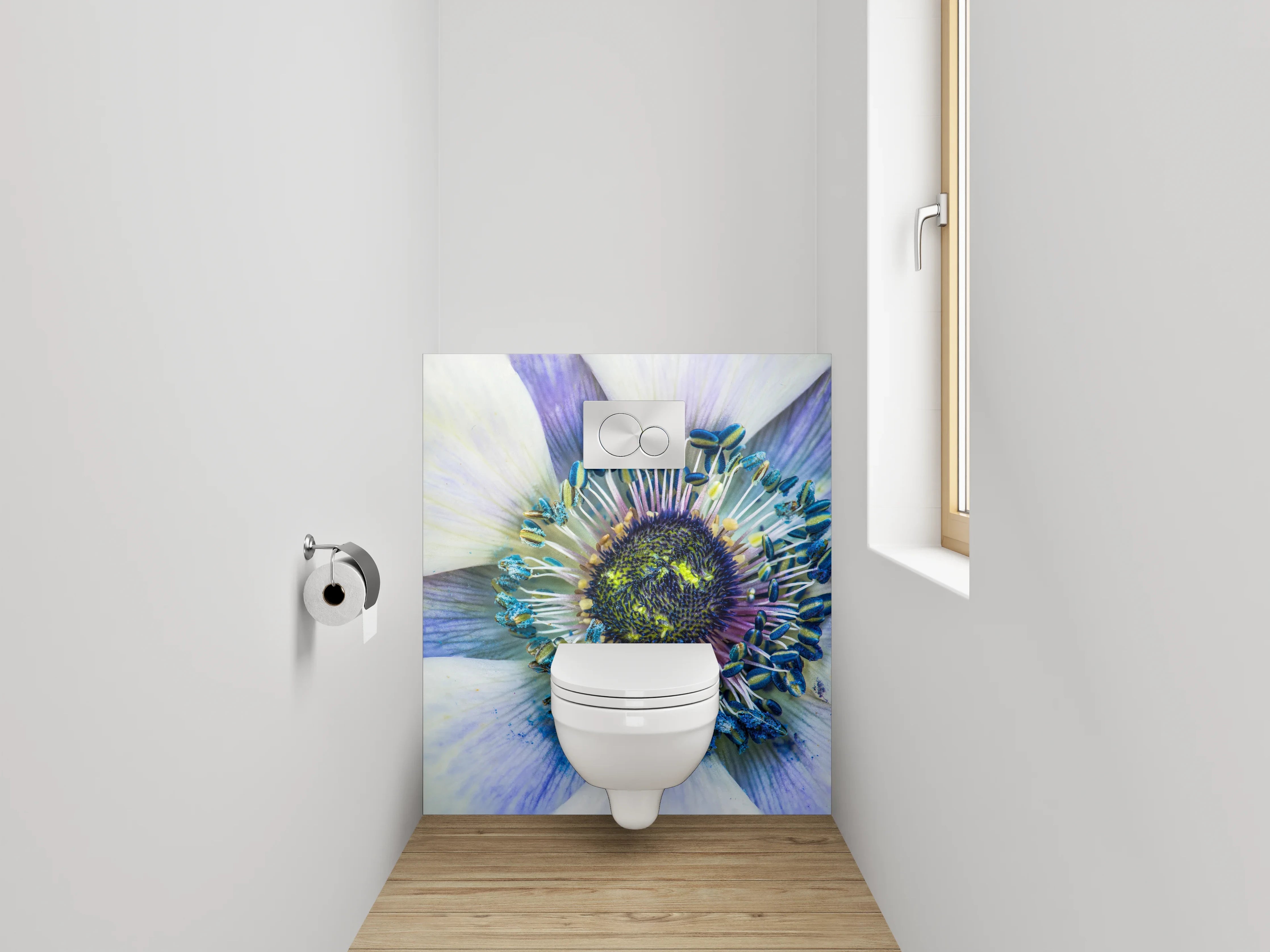 WC-Rückwand - Blau-weiße Anemone Makroaufnahme