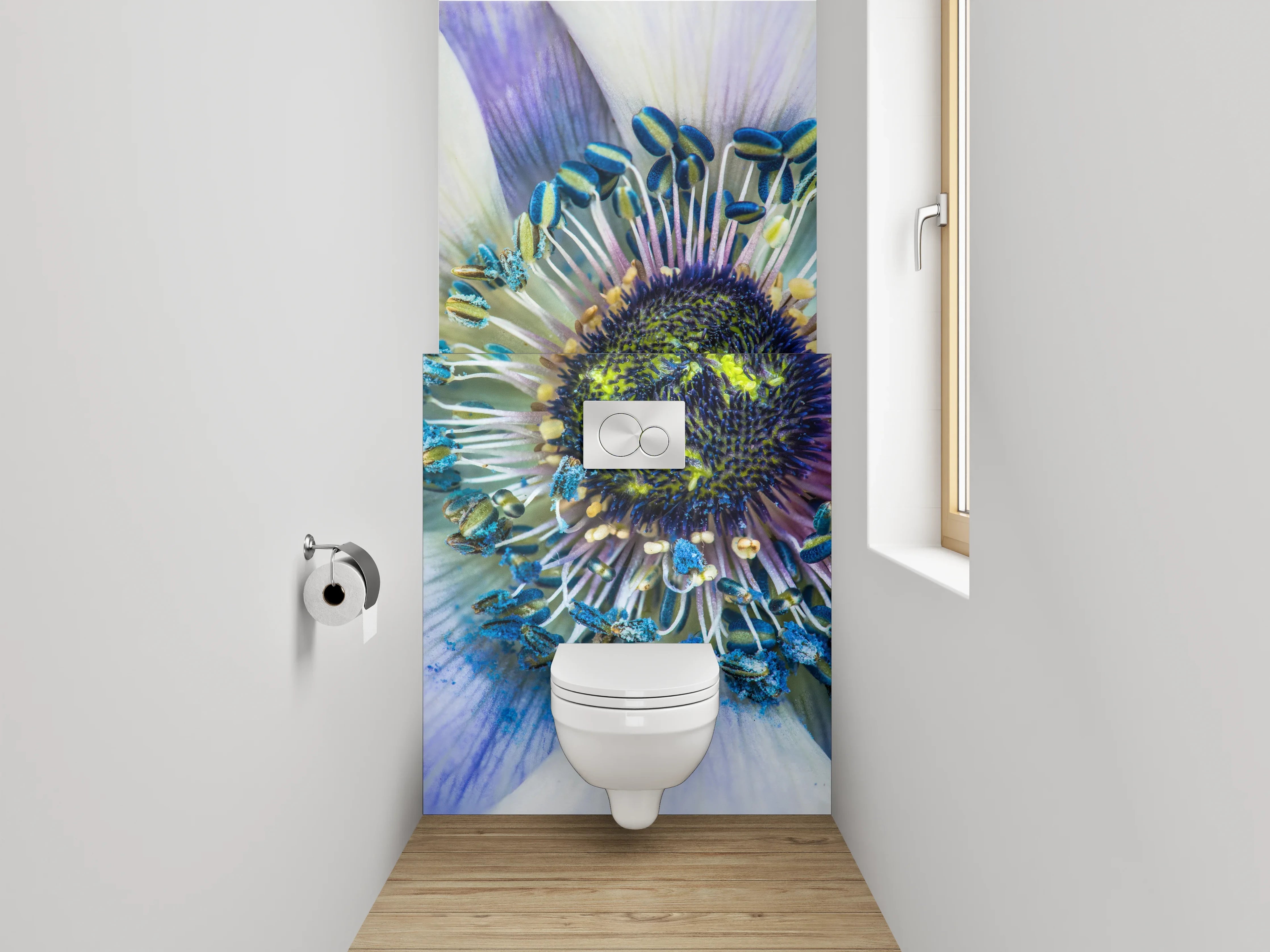 WC-Rückwand - Blau-weiße Anemone Makroaufnahme