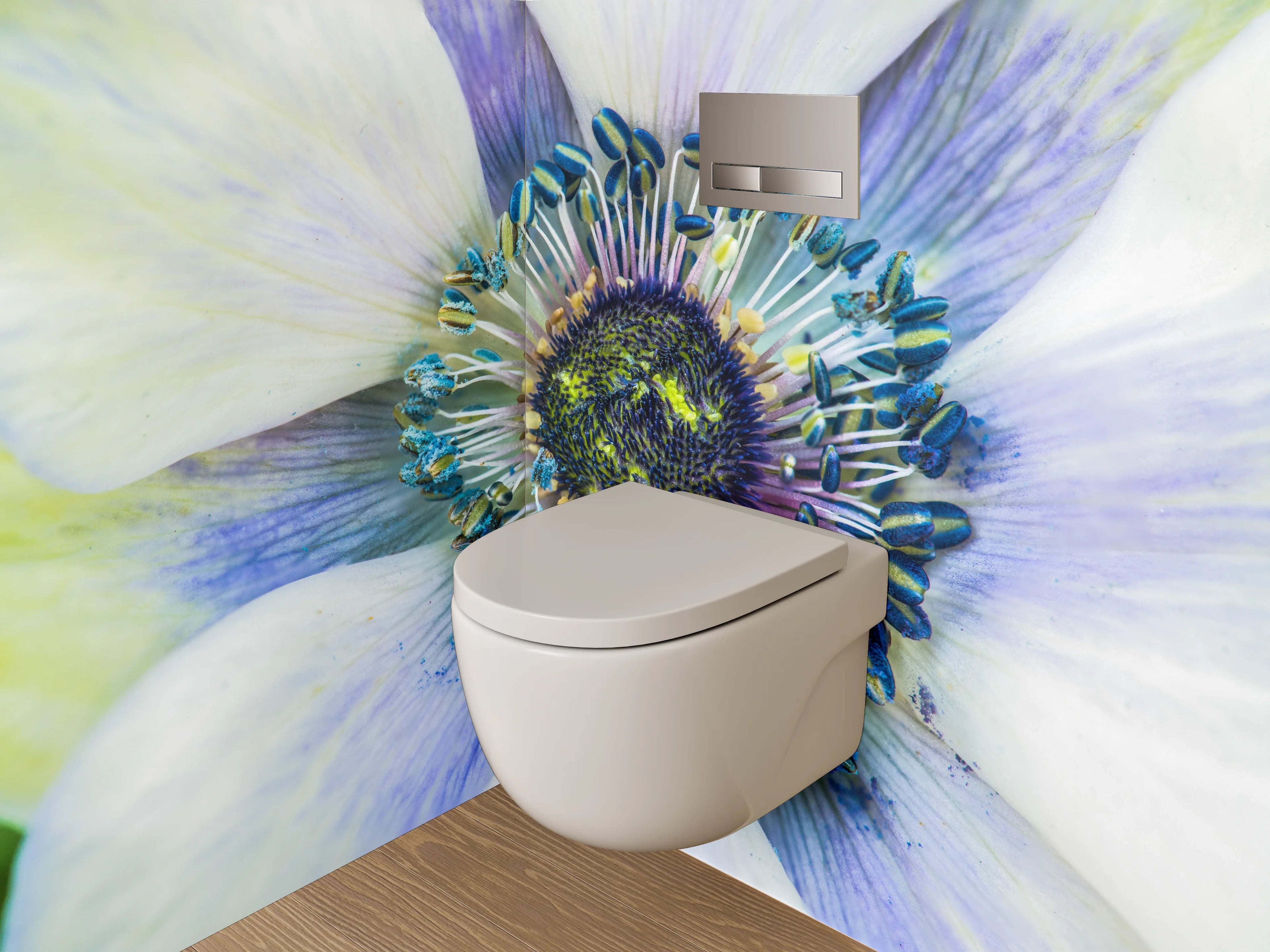 WC-Rückwand - Blau-weiße Anemone Makroaufnahme