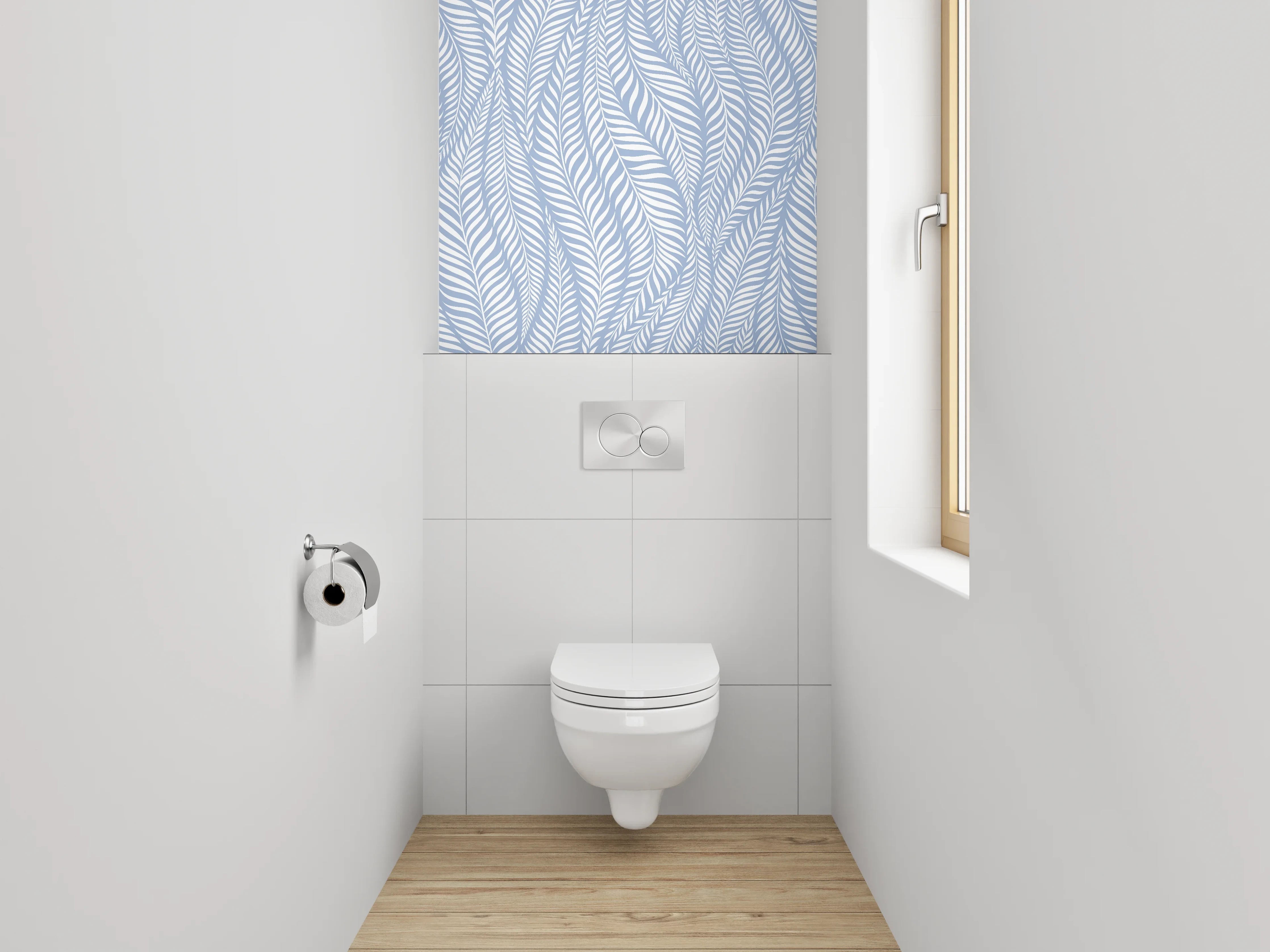 WC-Rückwand - Blau-weißes Blattmuster Design