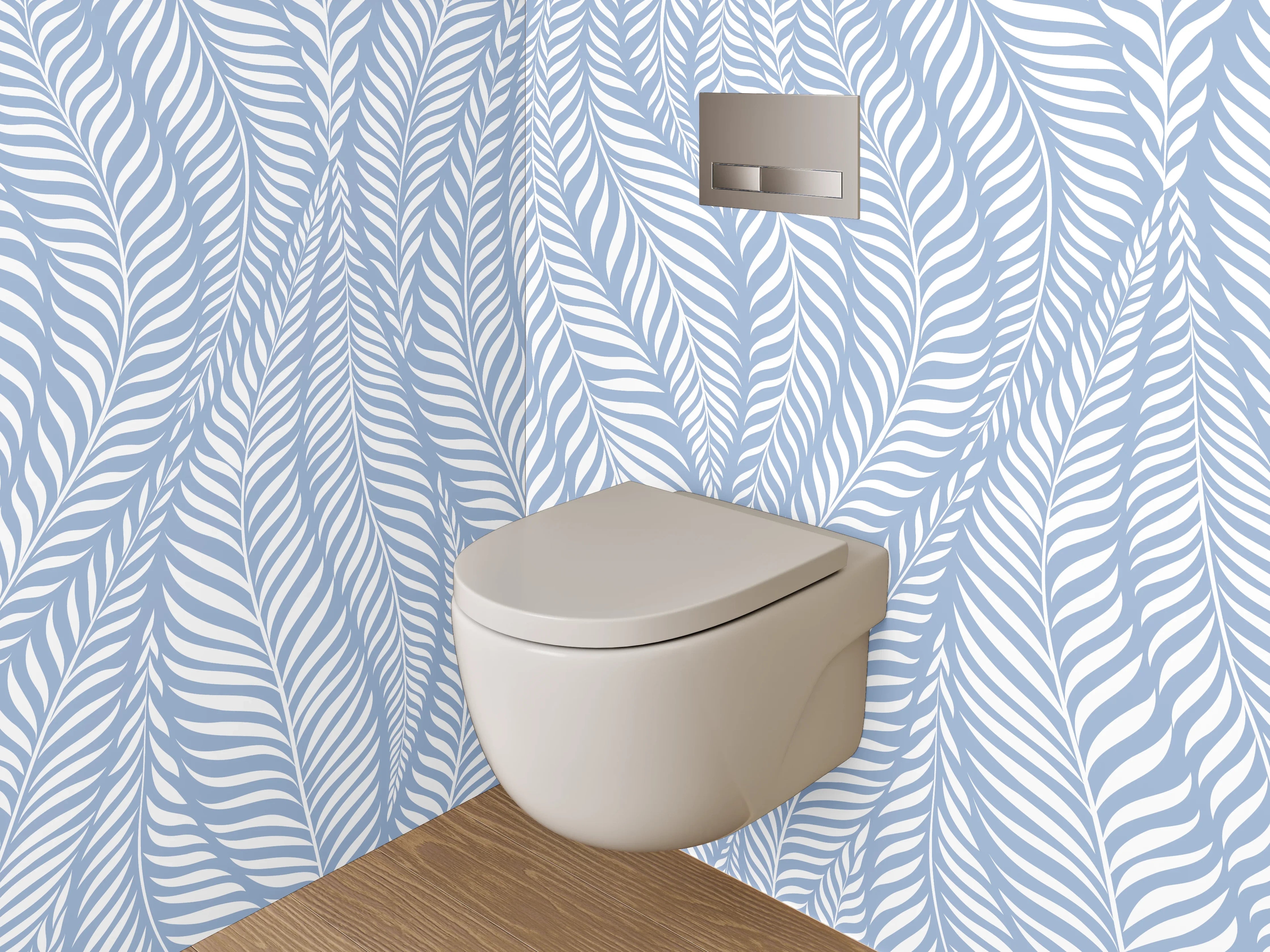 WC-Rückwand - Blau-weißes Blattmuster Design