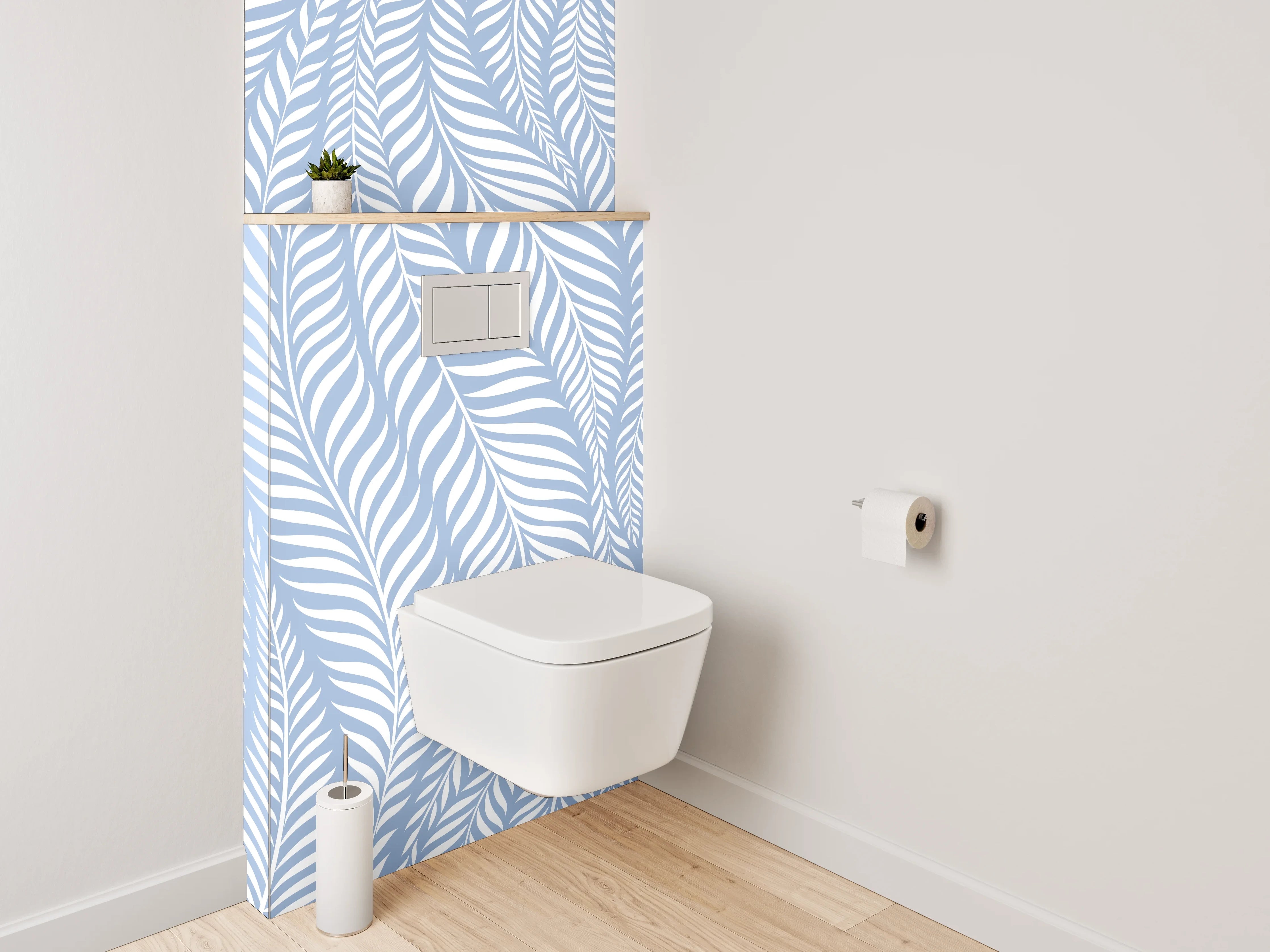 WC-Rückwand - Blau-weißes Blattmuster Design