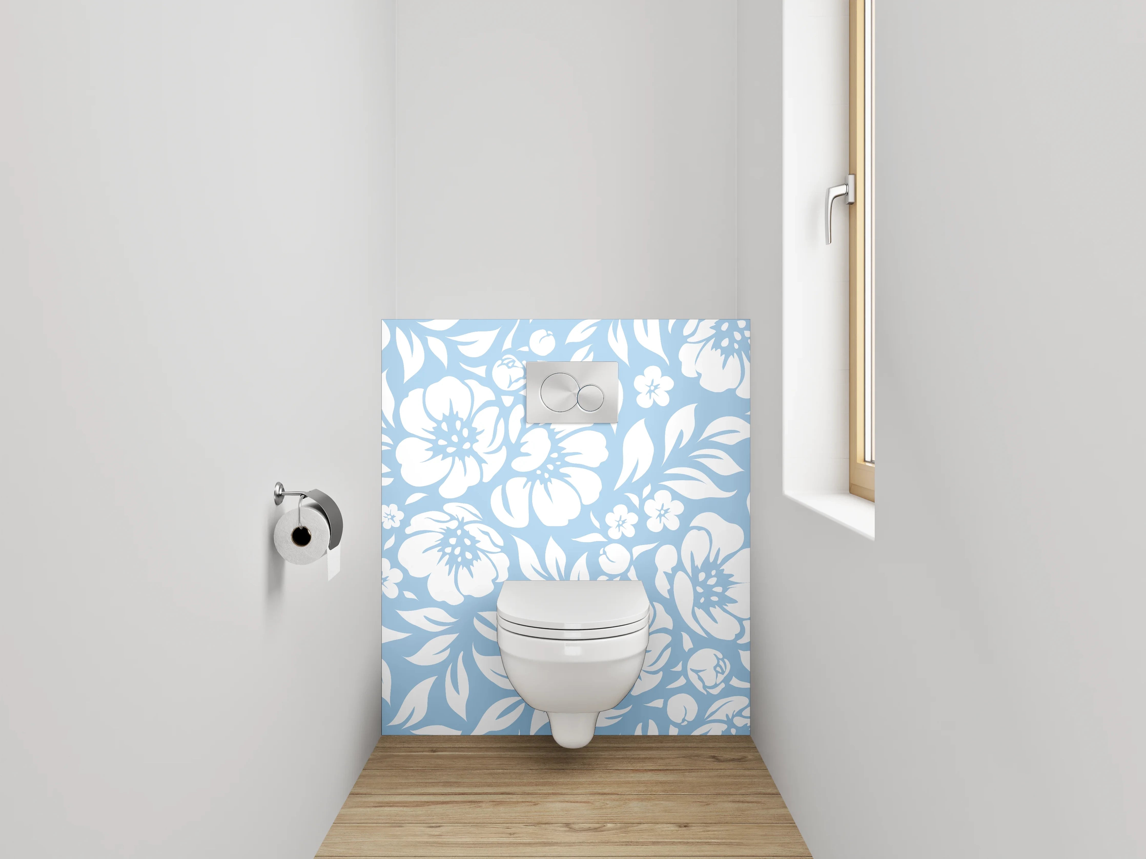 WC-Rückwand - Blau-weißes Blumenmuster modern