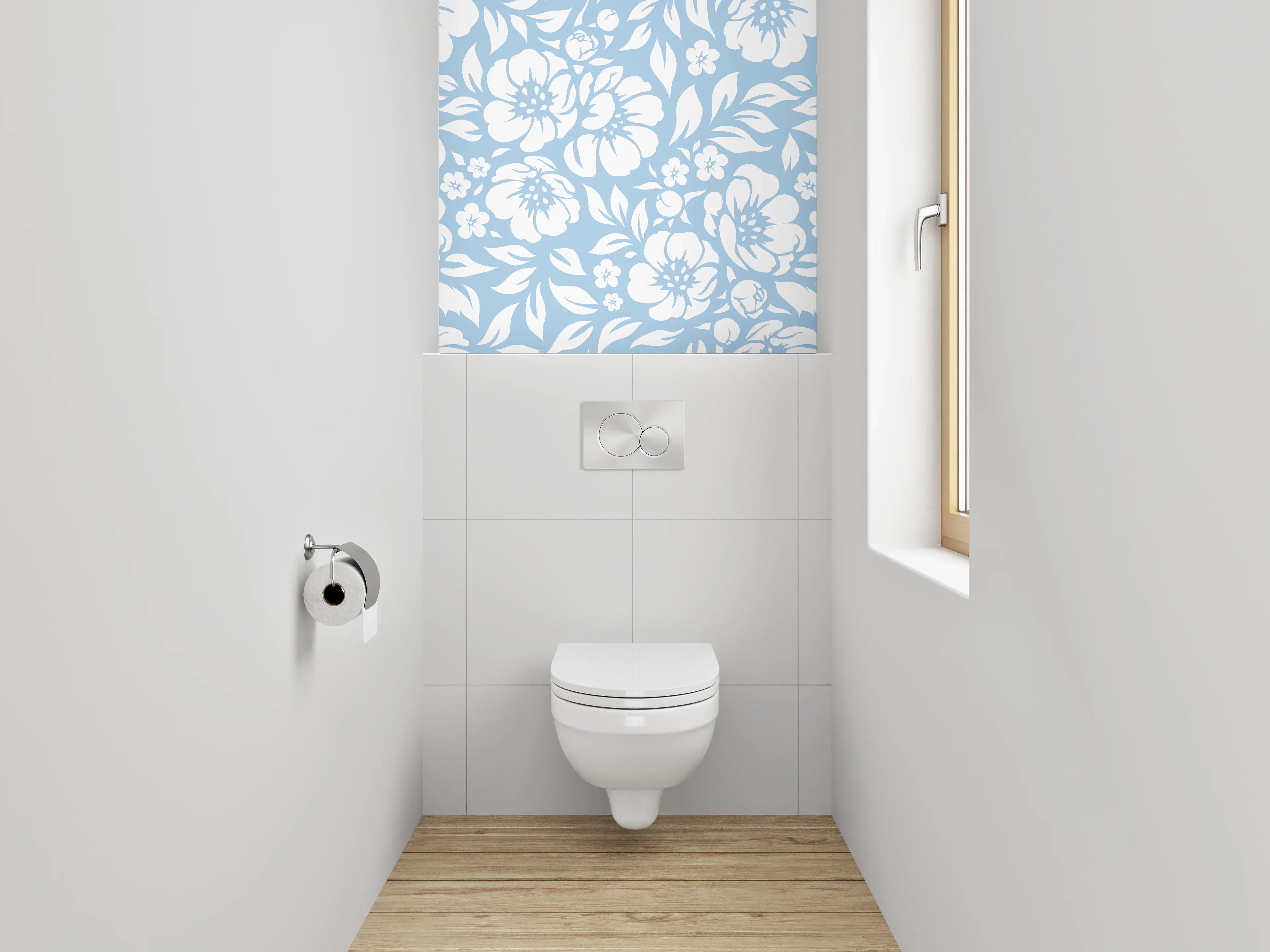 WC-Rückwand - Blau-weißes Blumenmuster modern