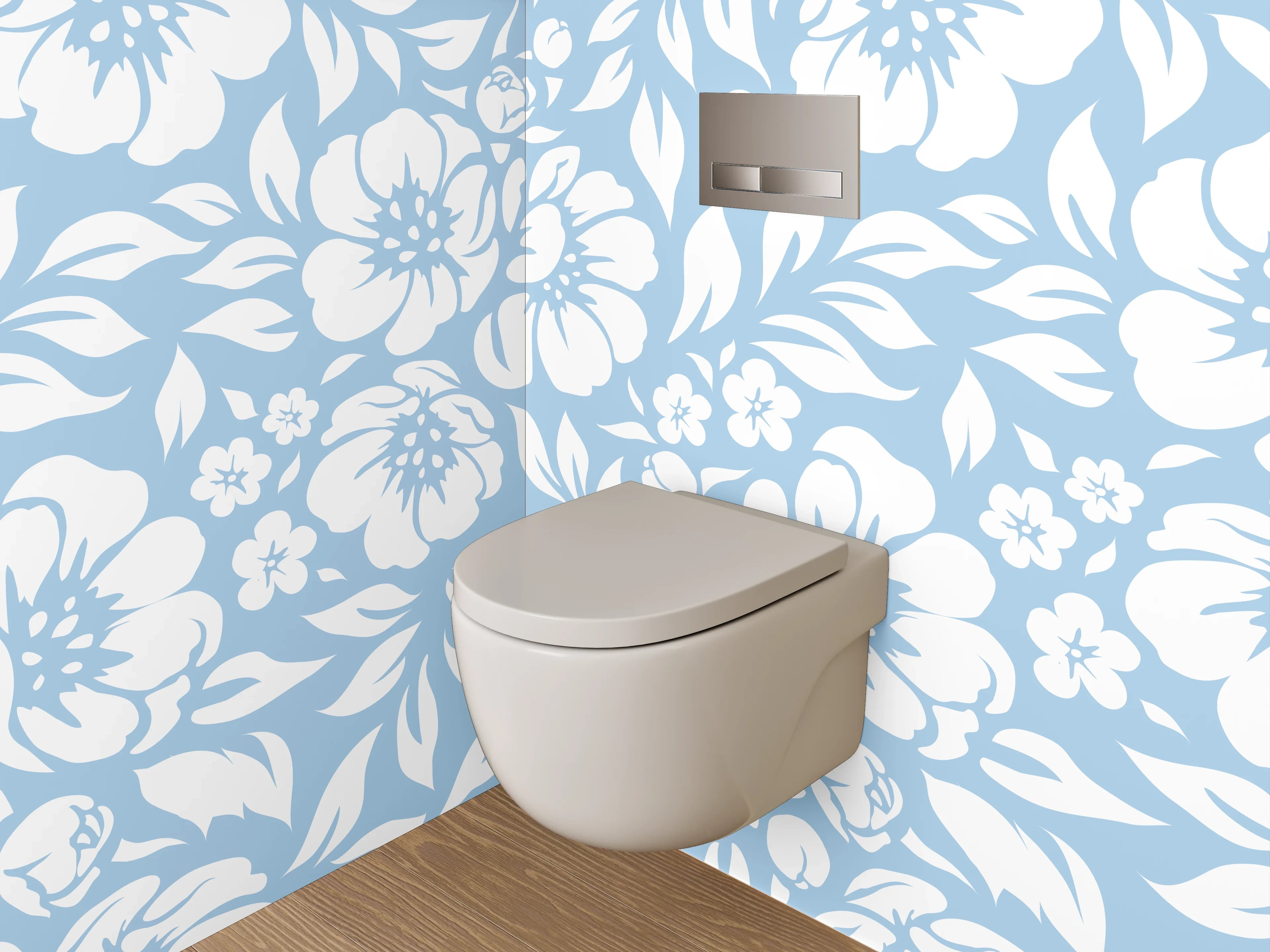 WC-Rückwand - Blau-weißes Blumenmuster modern