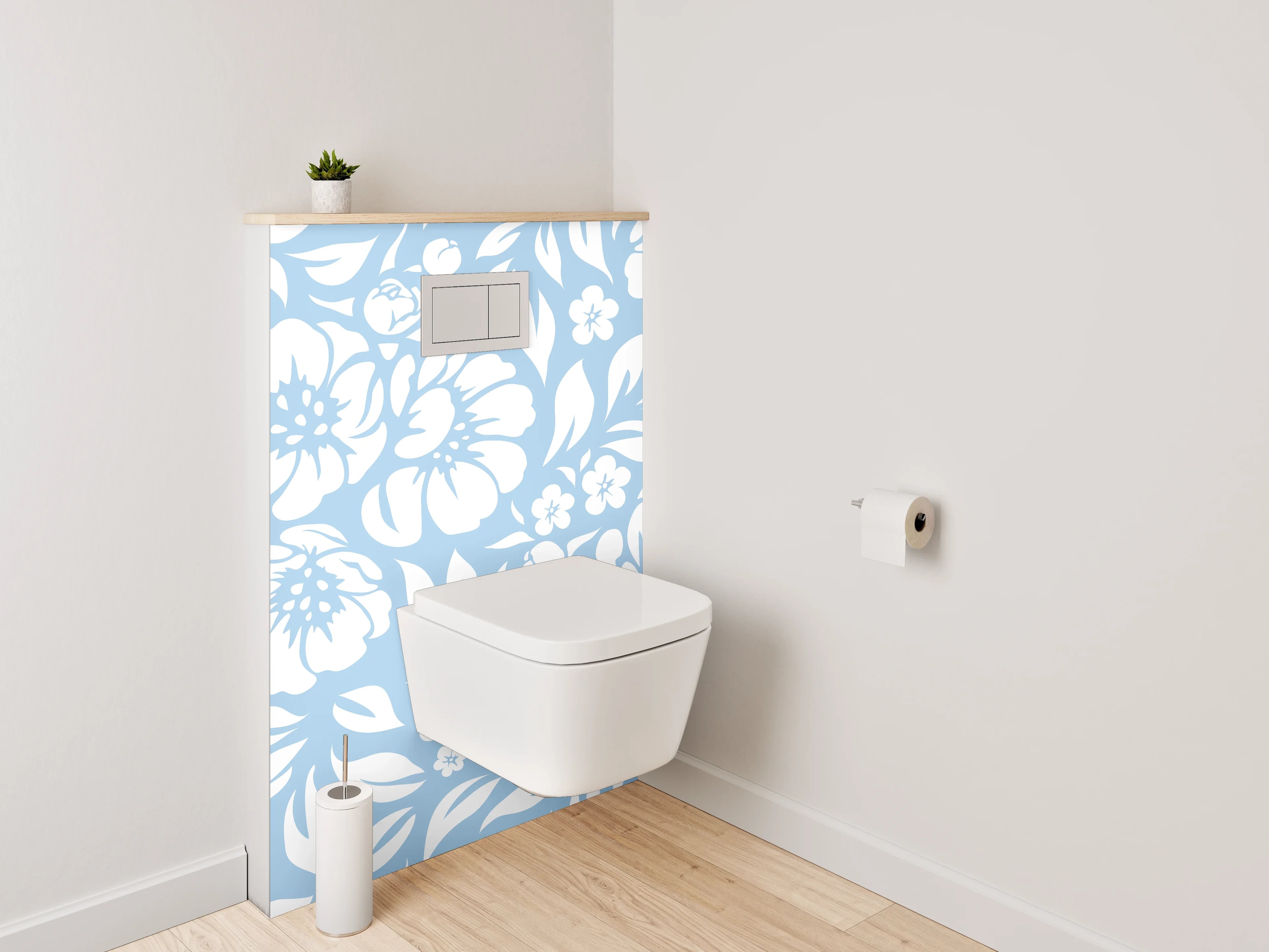 WC-Rückwand - Blau-weißes Blumenmuster modern