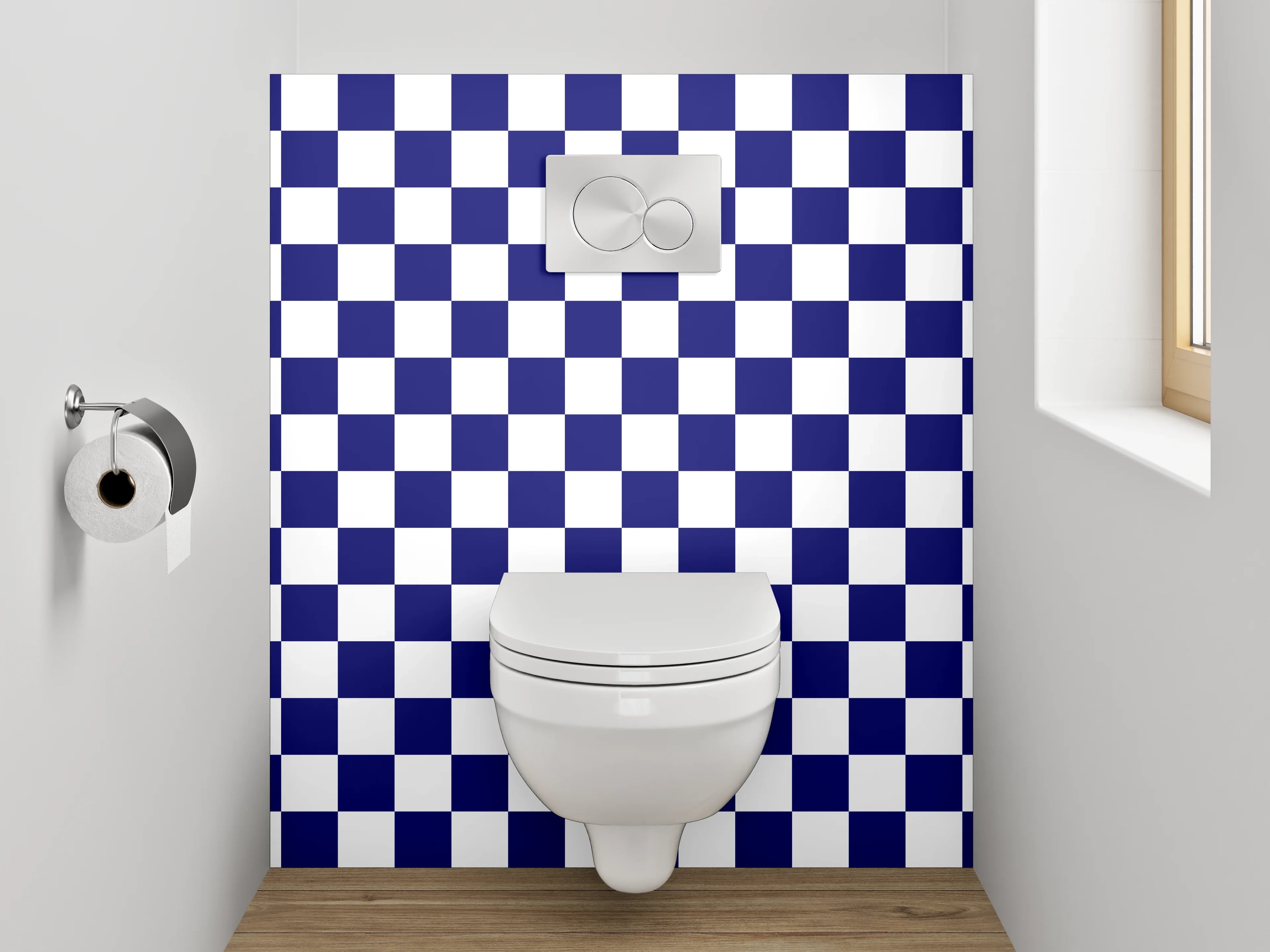 WC-Rückwand - Blau-weißes Schachbrett Muster