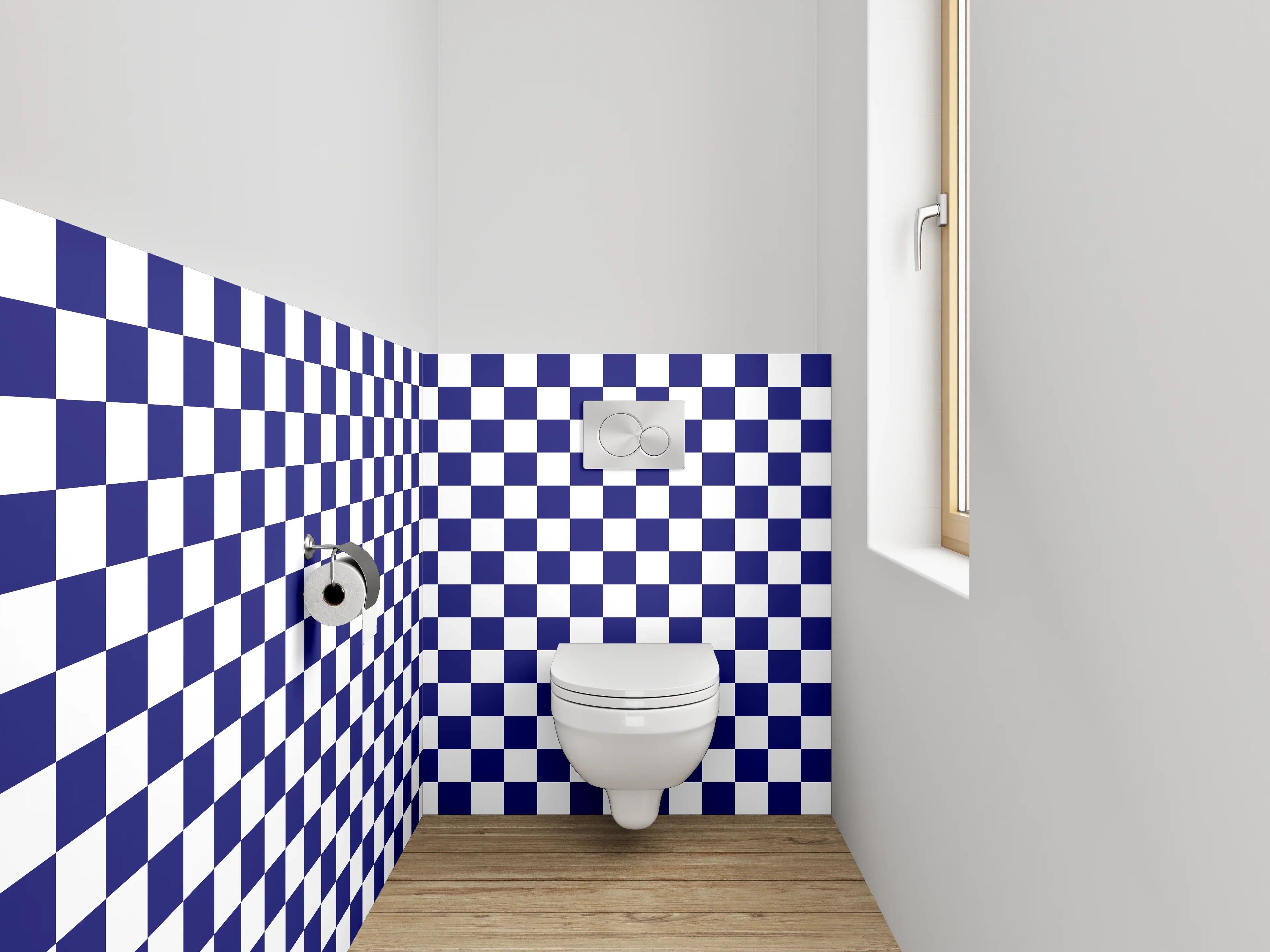 WC-Rückwand - Blau-weißes Schachbrett Muster