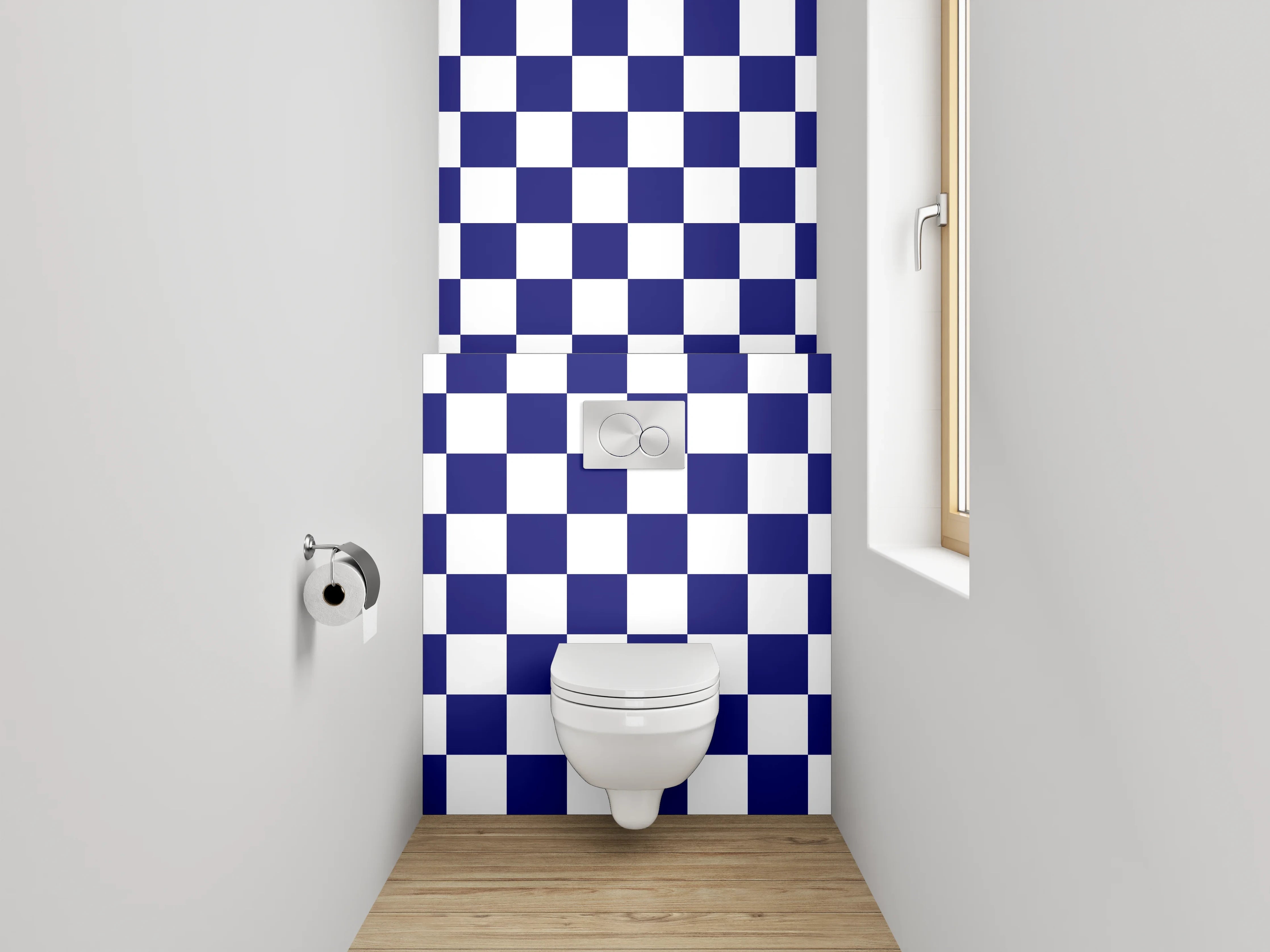 WC-Rückwand - Blau-weißes Schachbrett Muster
