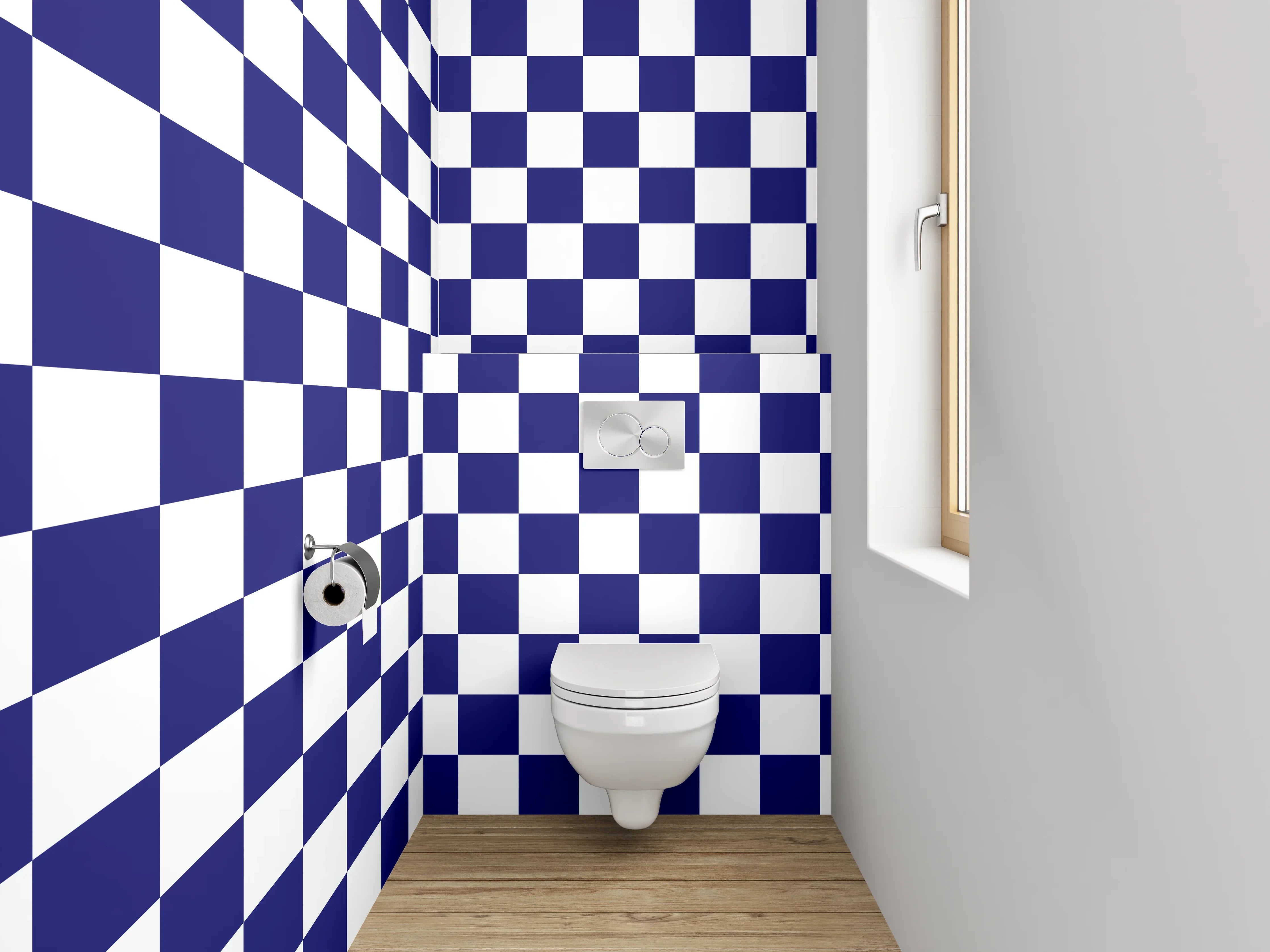 WC-Rückwand - Blau-weißes Schachbrett Muster