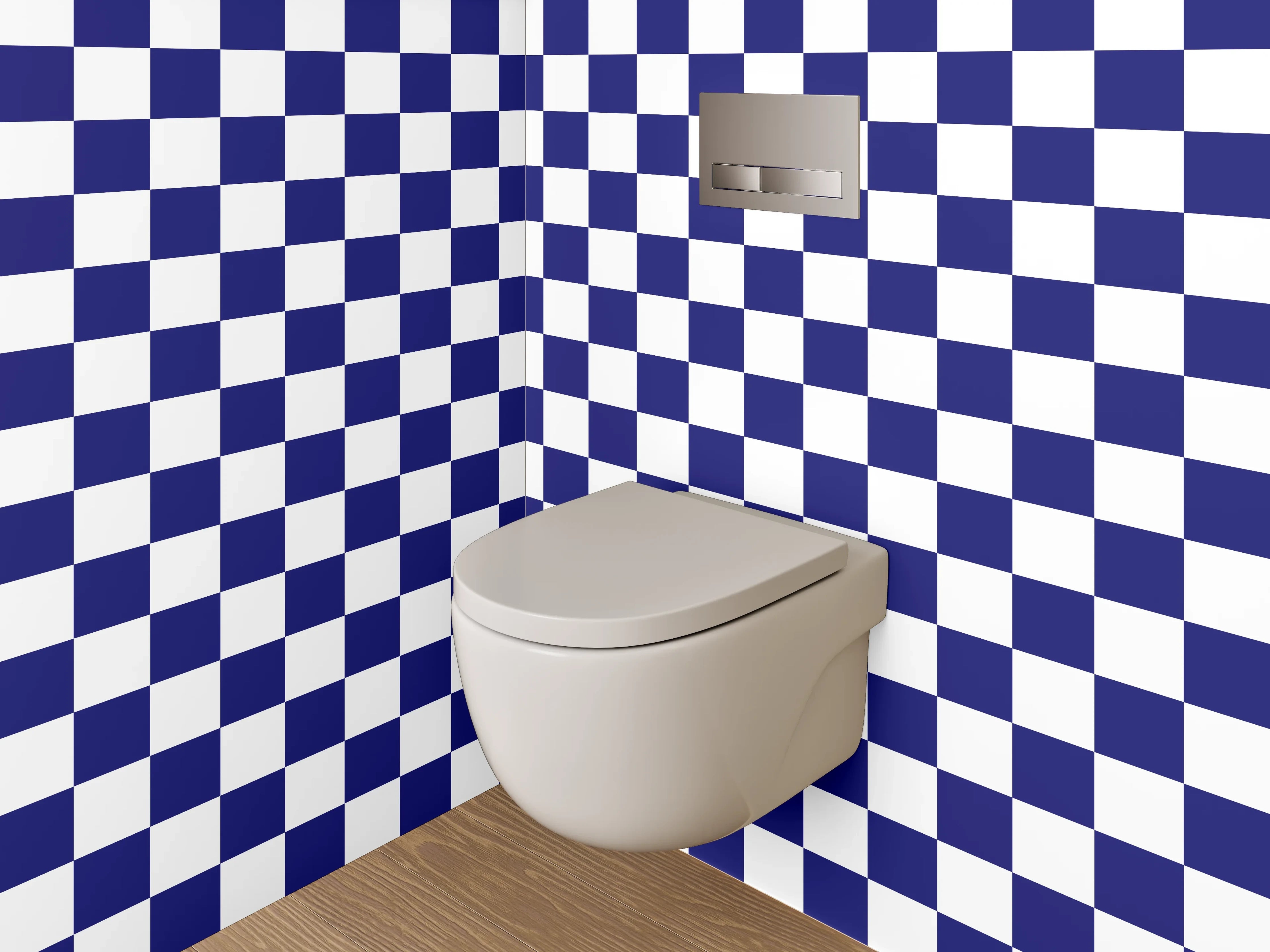 WC-Rückwand - Blau-weißes Schachbrett Muster