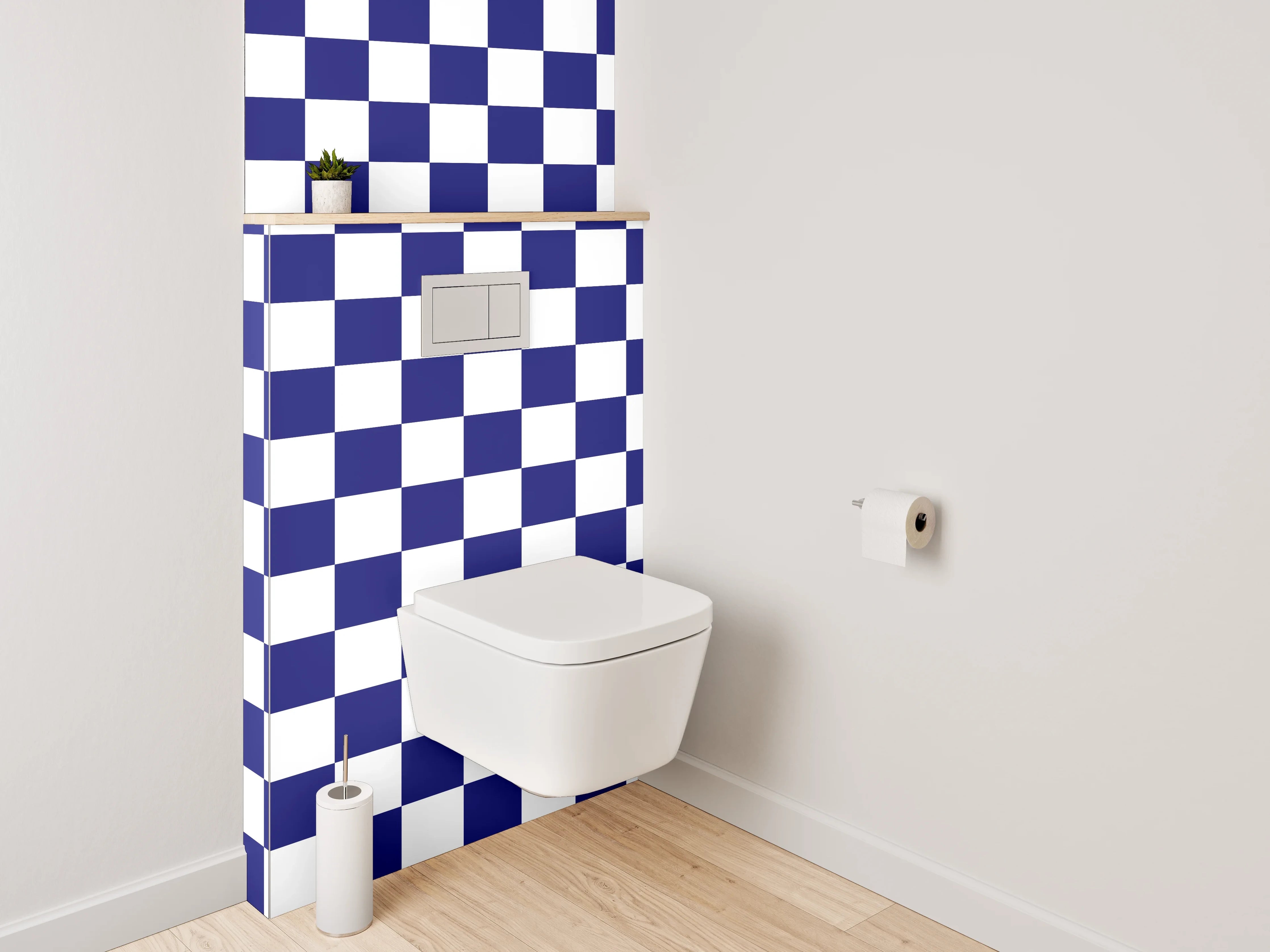 WC-Rückwand - Blau-weißes Schachbrett Muster