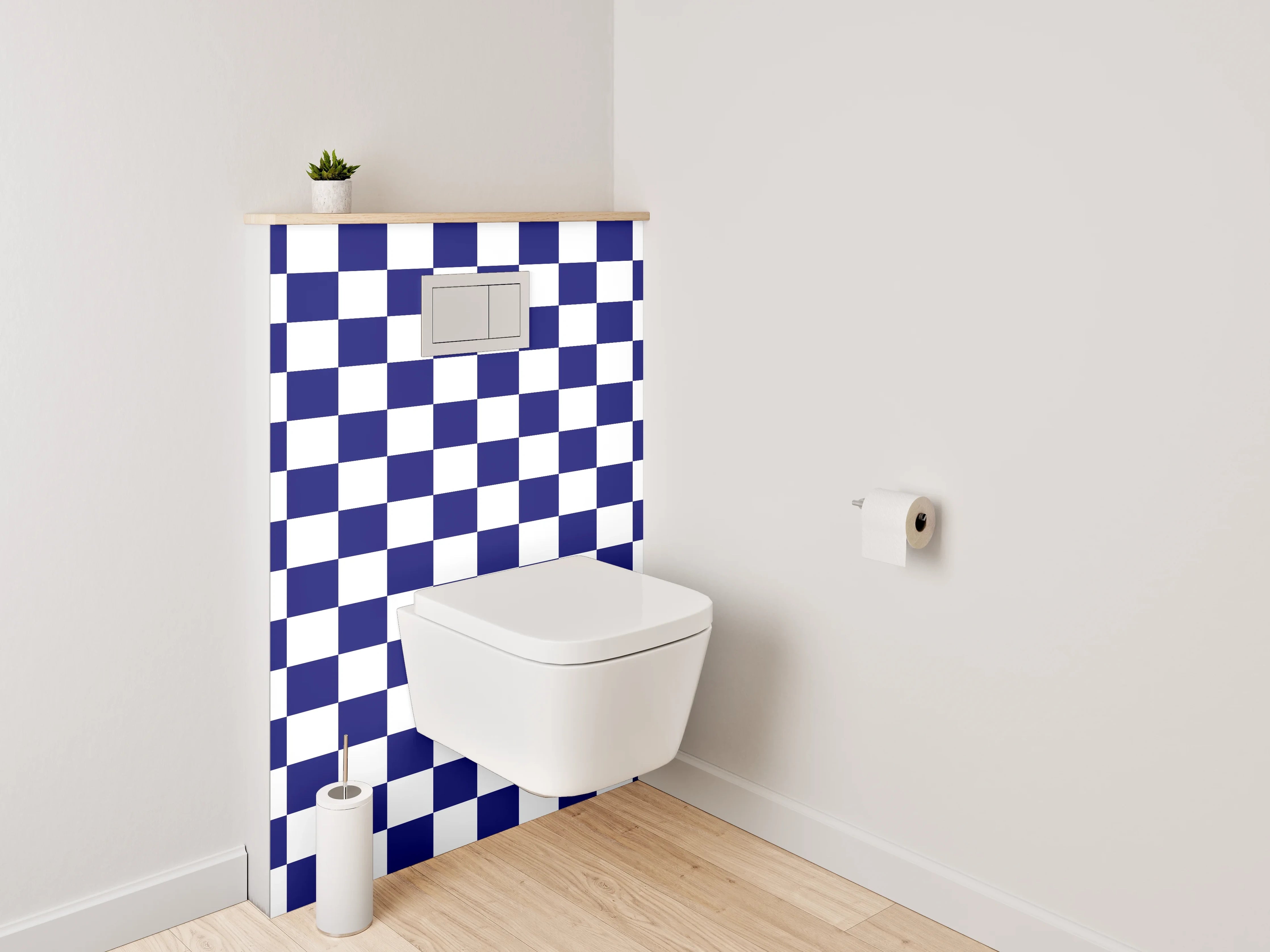 WC-Rückwand - Blau-weißes Schachbrett Muster