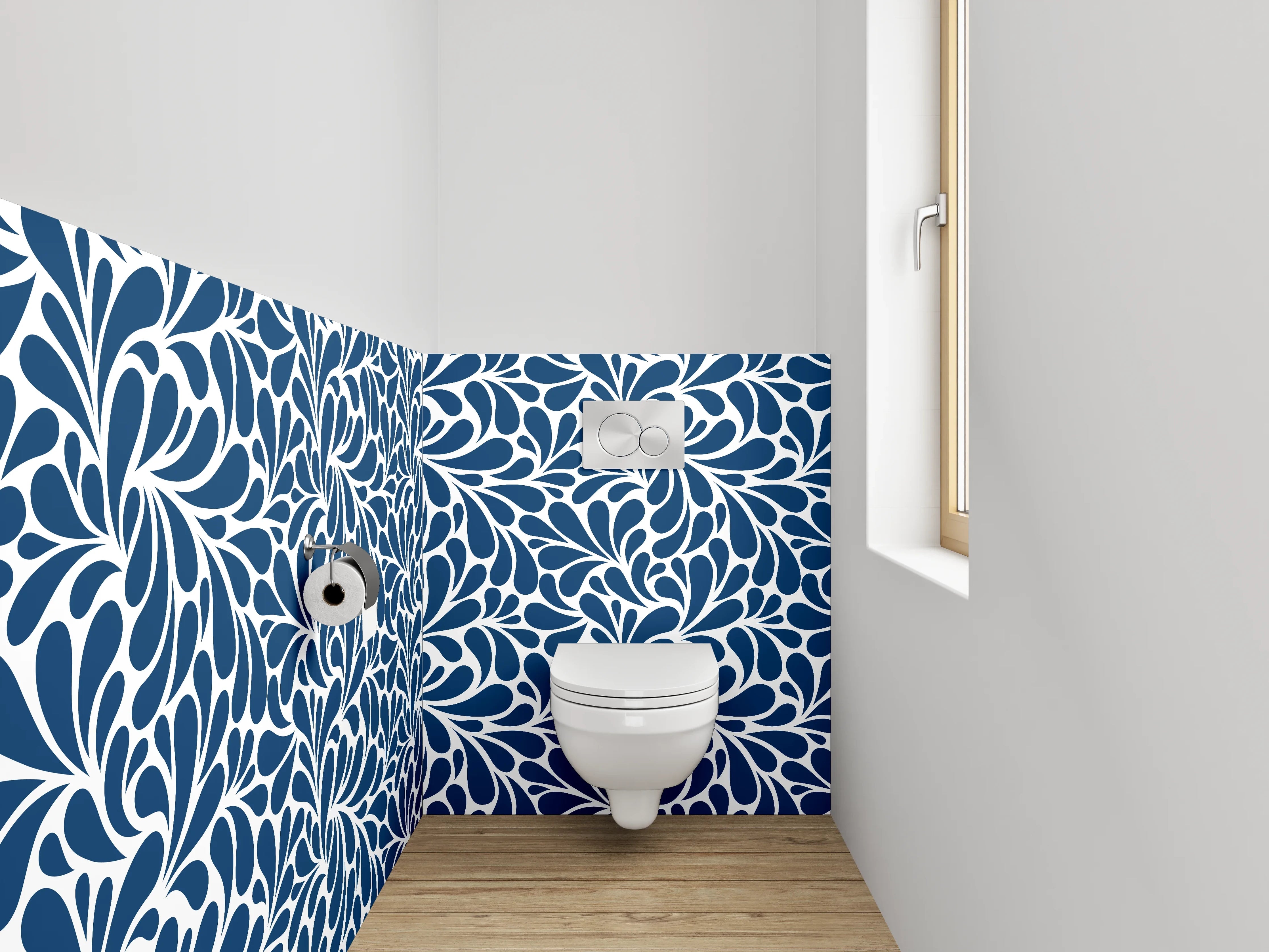 WC-Rückwand - Blau-weißes abstraktes Rankenmuster