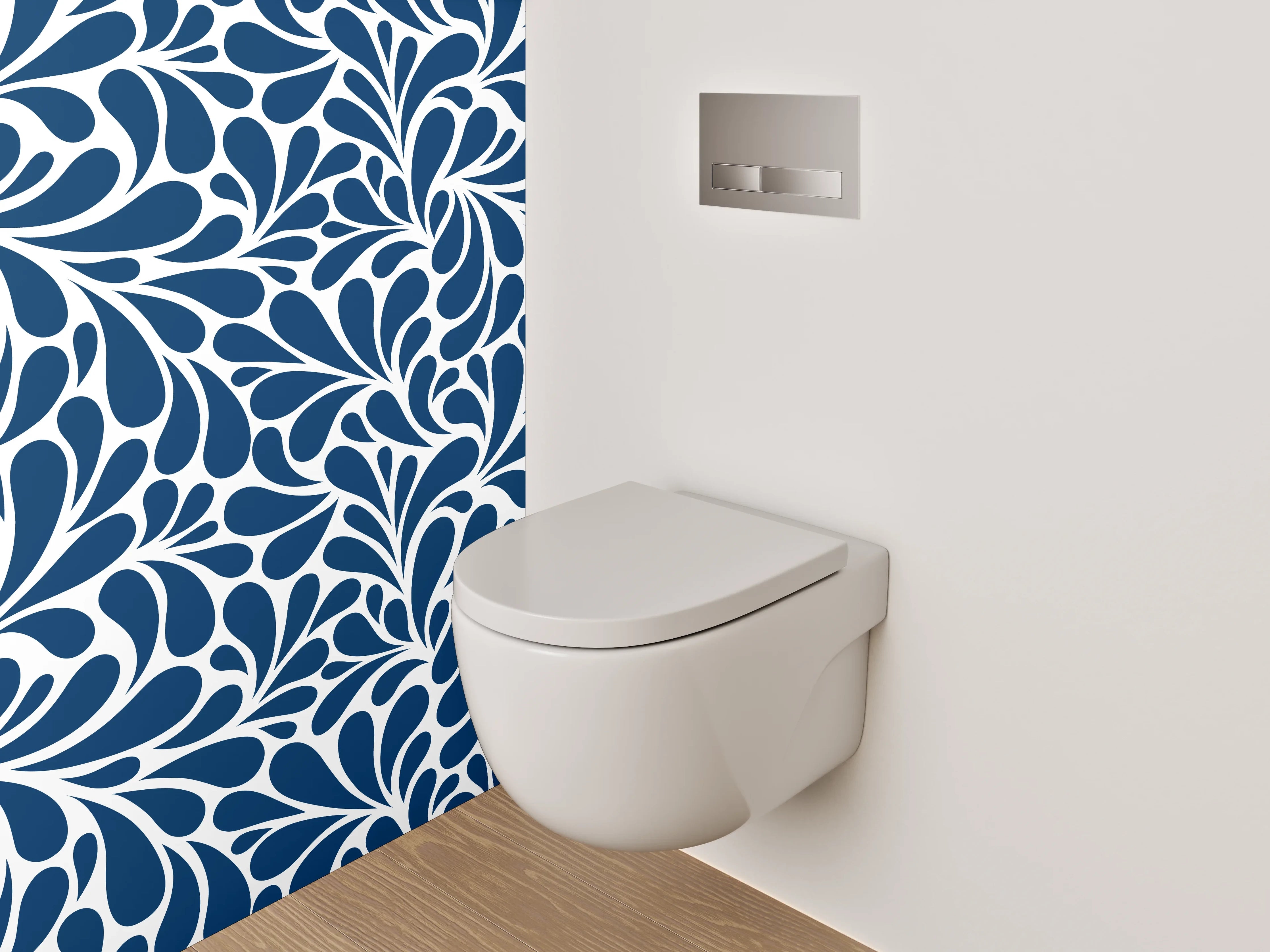 WC-Rückwand - Blau-weißes abstraktes Rankenmuster