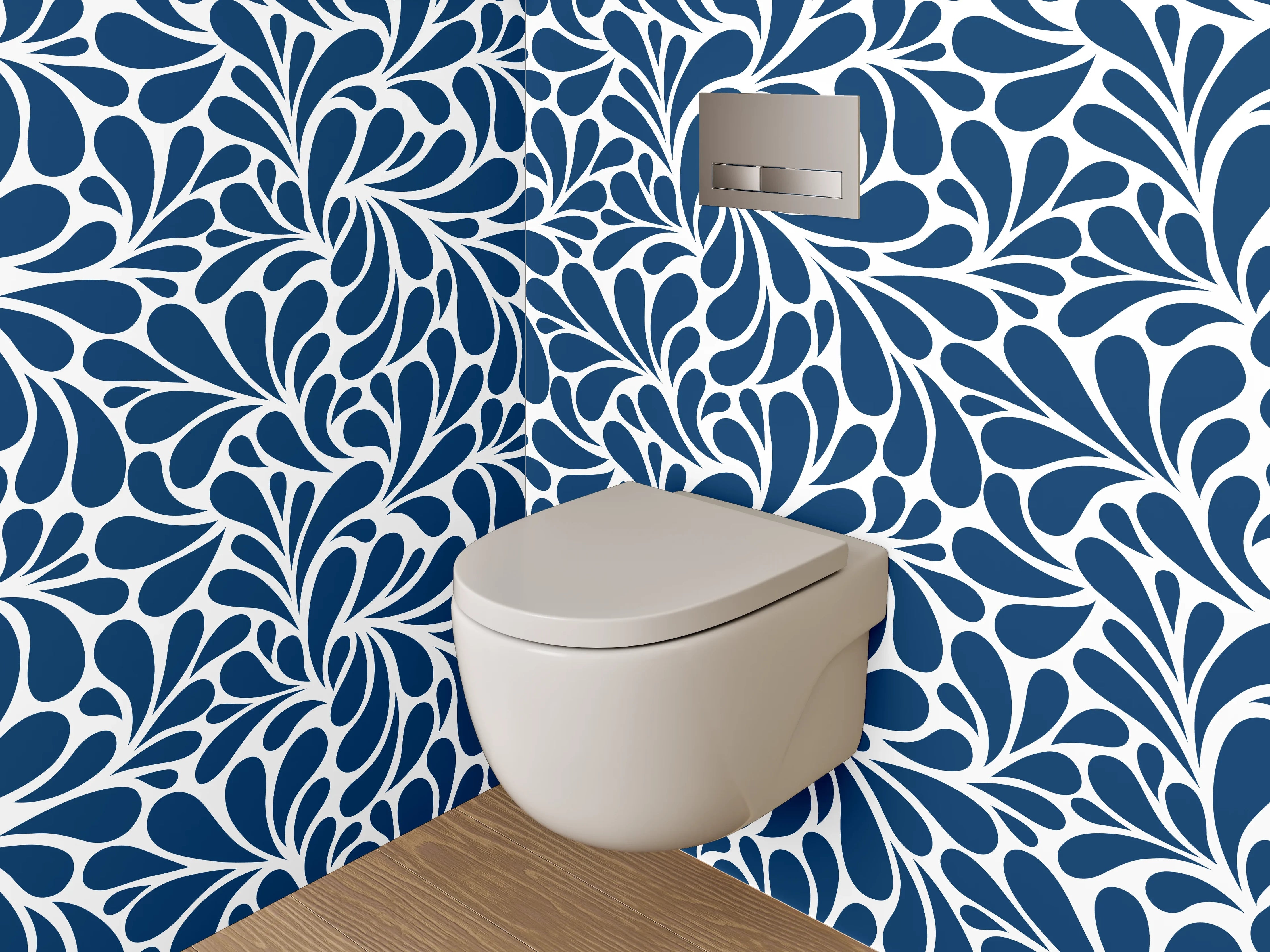 WC-Rückwand - Blau-weißes abstraktes Rankenmuster