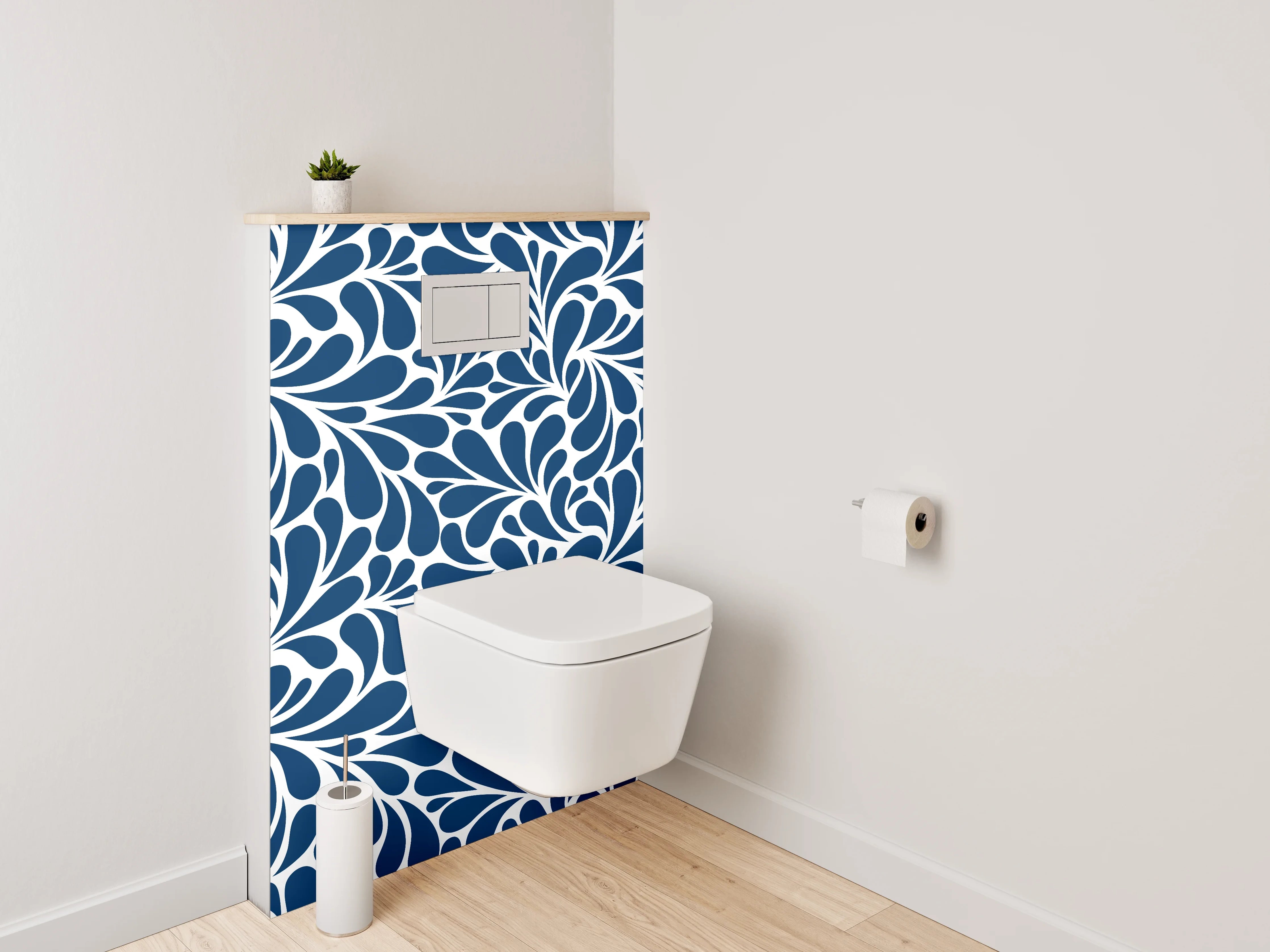 WC-Rückwand - Blau-weißes abstraktes Rankenmuster