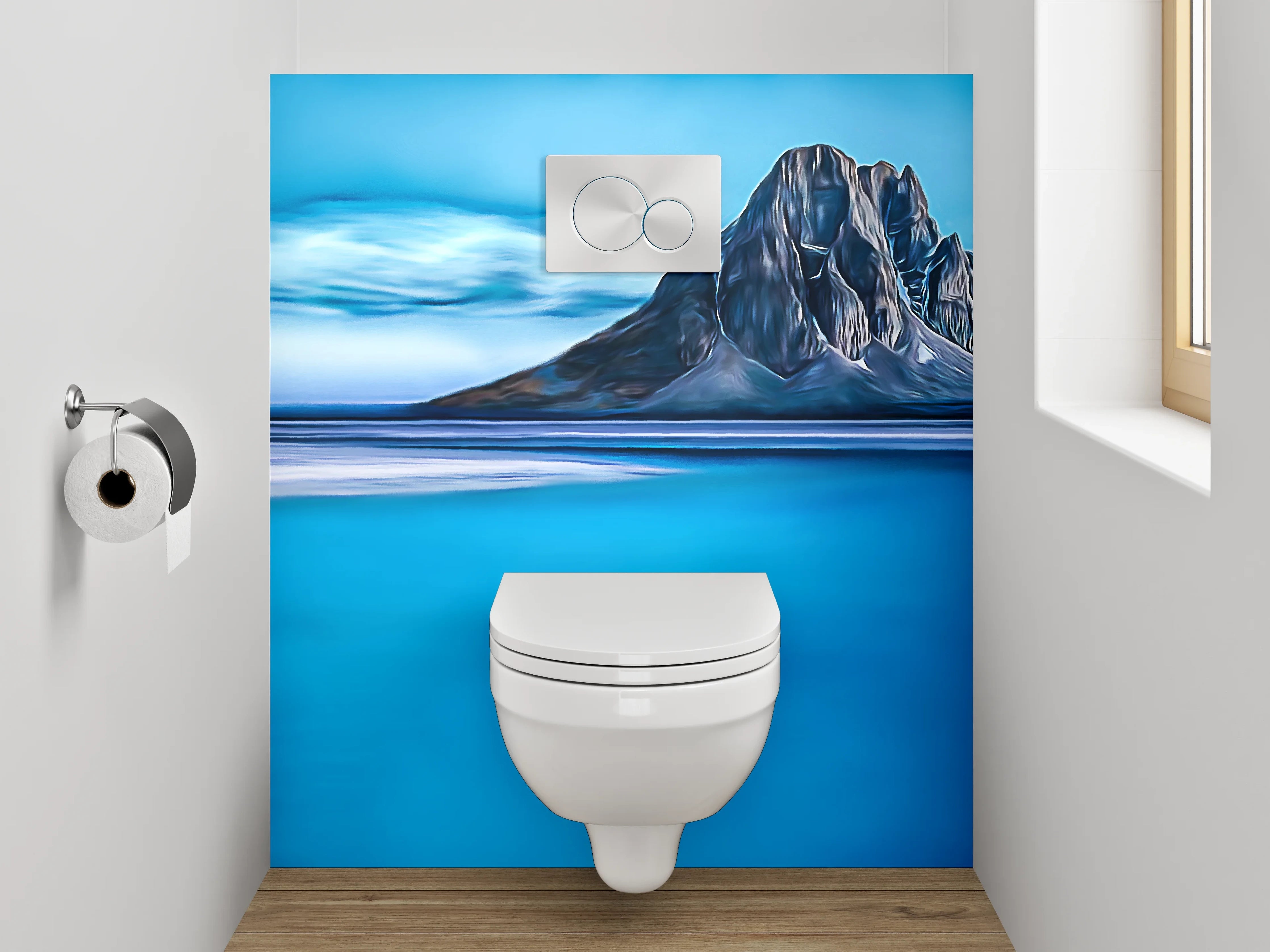 WC-Rückwand - Blaue Berglandschaft Kunstmotiv