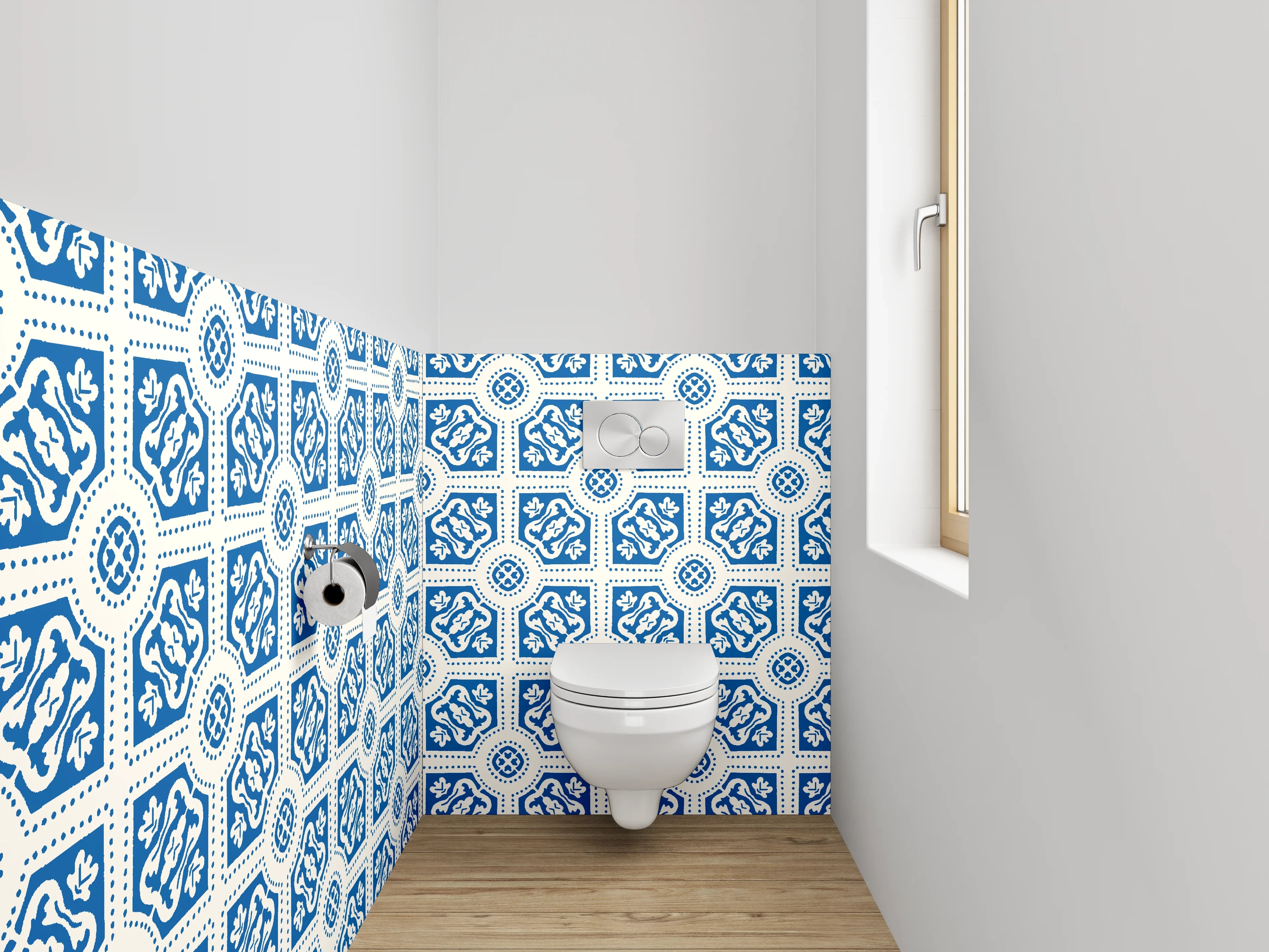 WC-Rückwand - Blaue Fliesenmuster mit detailreicher Gestaltung