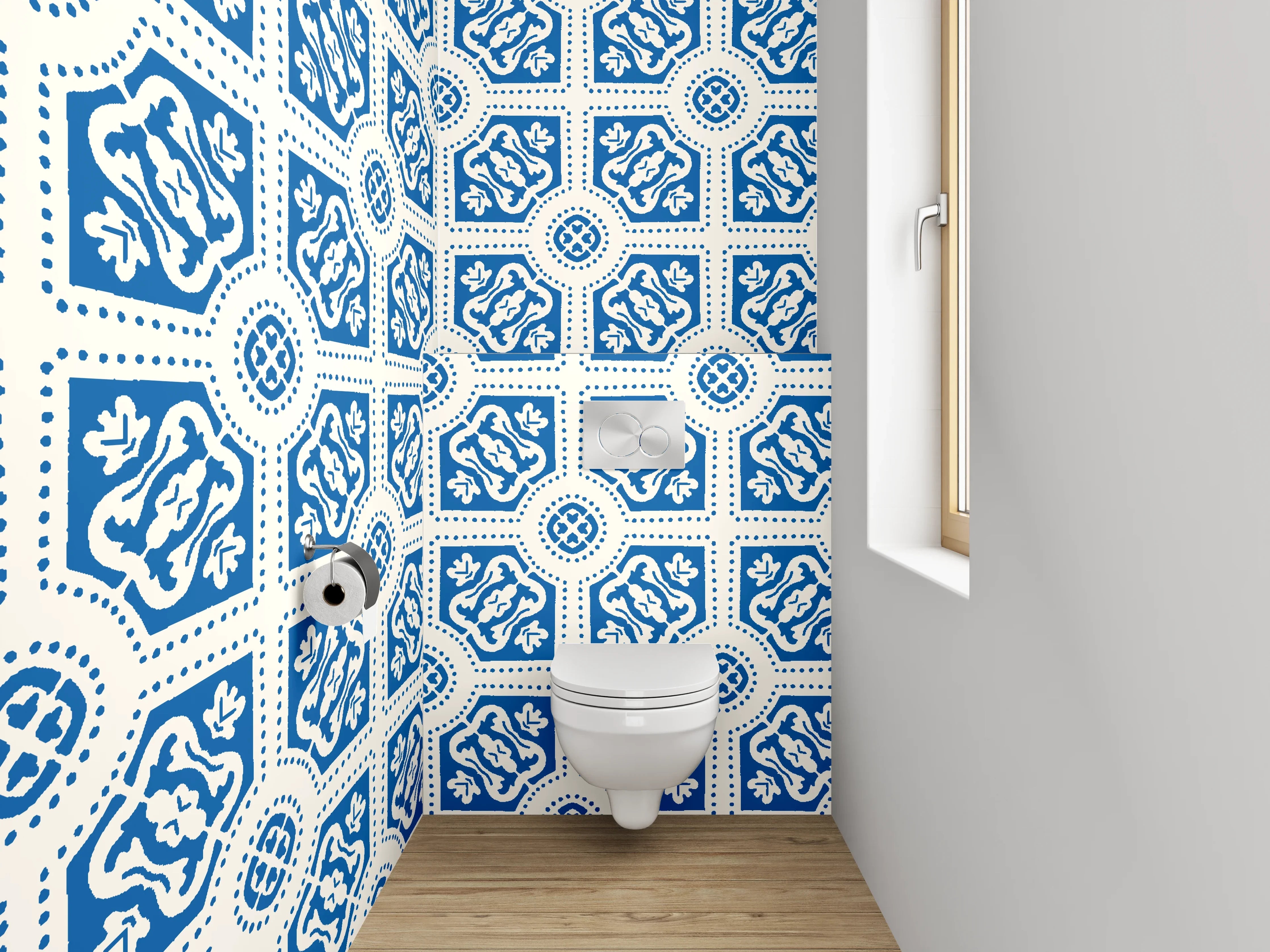 WC-Rückwand - Blaue Fliesenmuster mit detailreicher Gestaltung